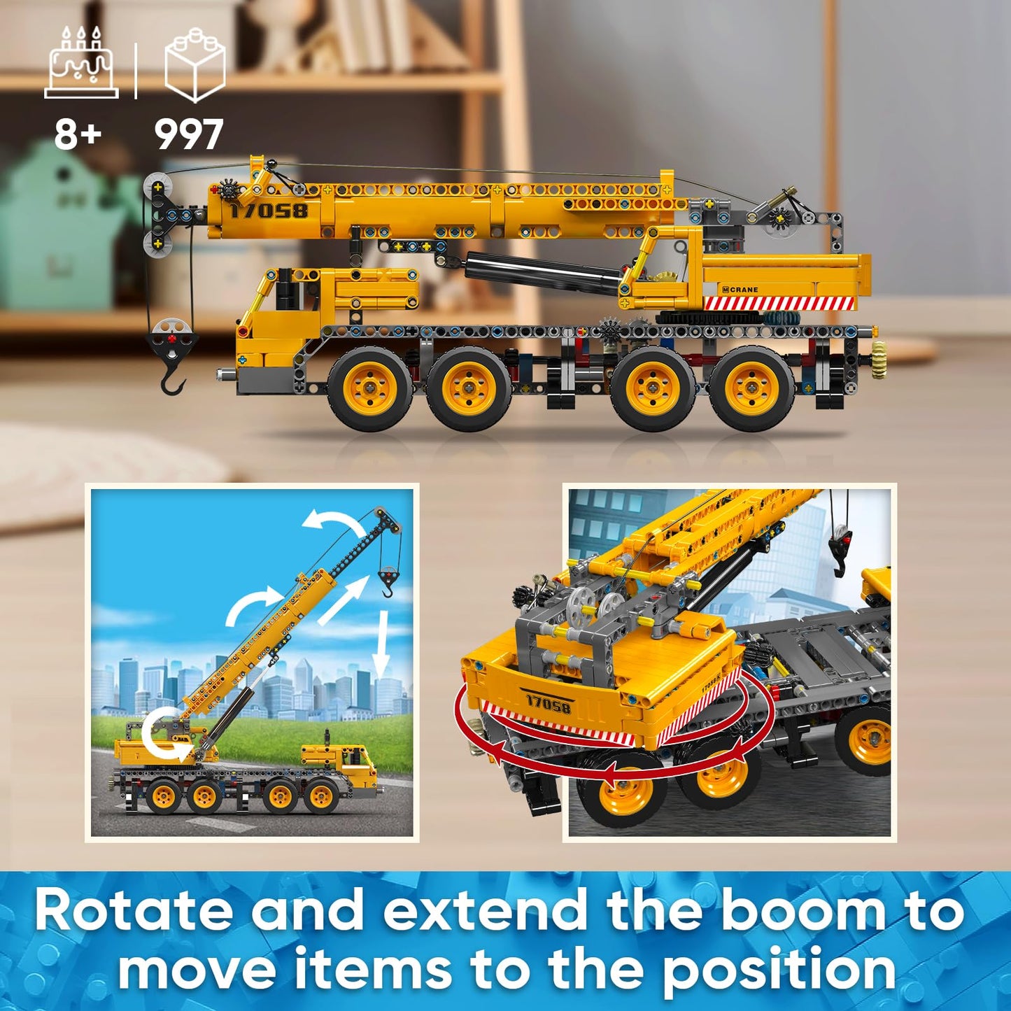 Mould King 17058 Crane Building Blocks Kit, 997 Pieces Crane Truck Model to Build, DIY Constration Toy Collectibles/Exhibition for Adult/Kids