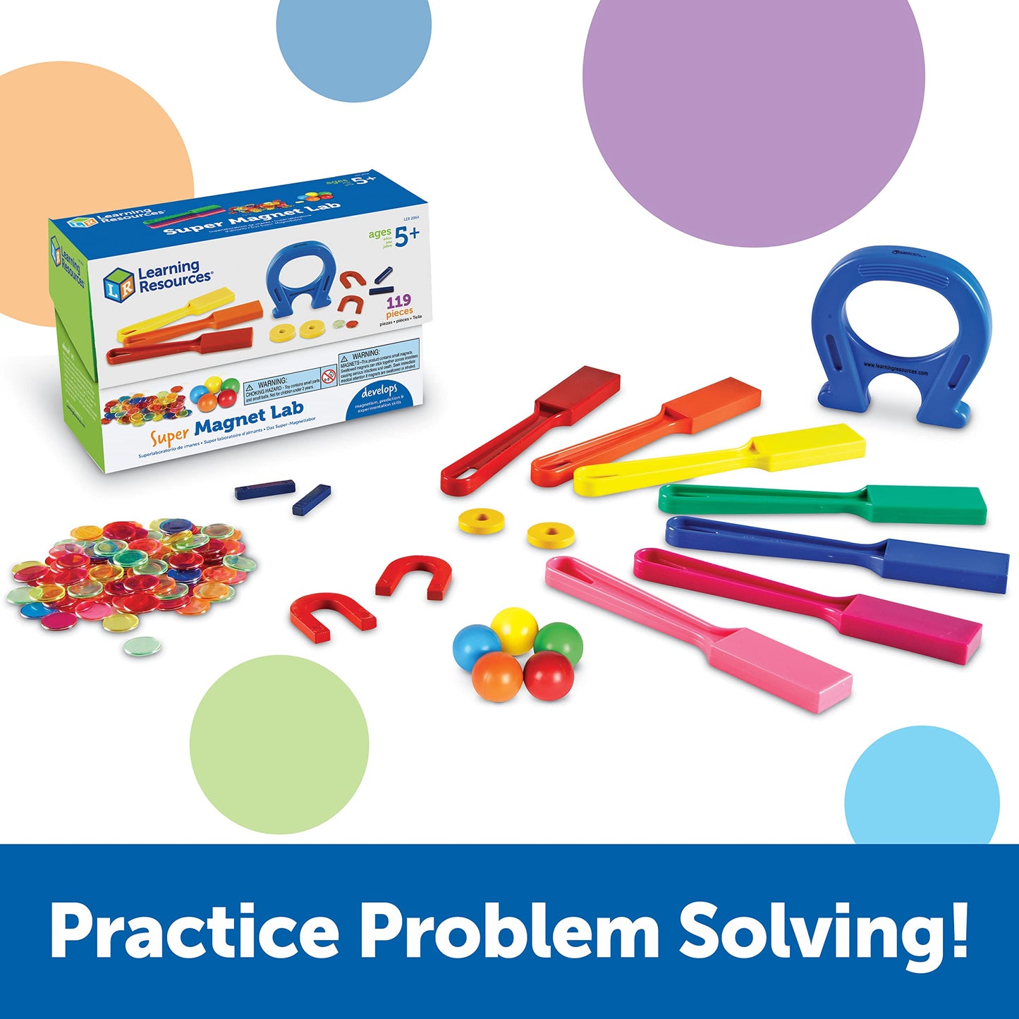 Learning Resources Super Magnet Lab Kit - 119 Pieces, Ages 5+, STEM ,Toys for Kindergartner, Science Learning Activities for Kids,Back to School