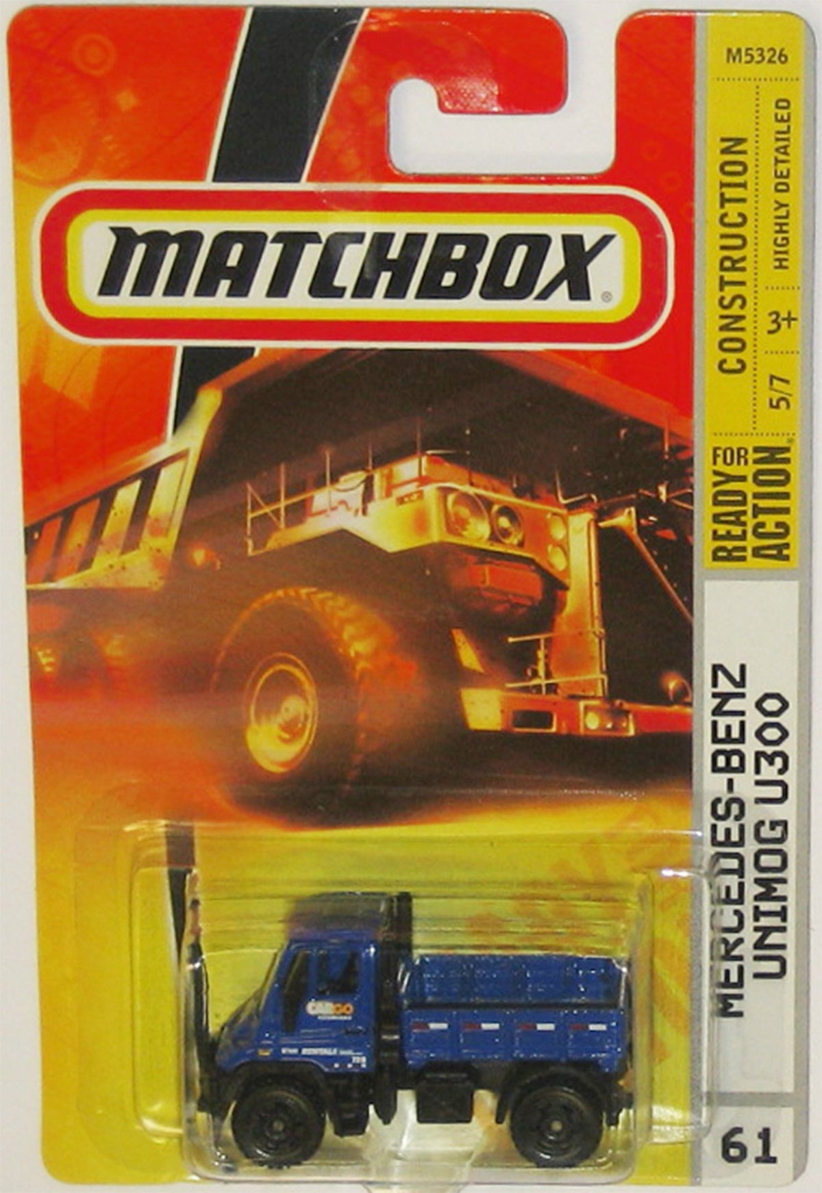 BENZ UNIMOG U300 Matchbox 2007 Construction Series Blue Multi Purpose Four Wheel Drive Medium Trucks Mercedez-Benz Unimog U300 1:64 Scale Collectible