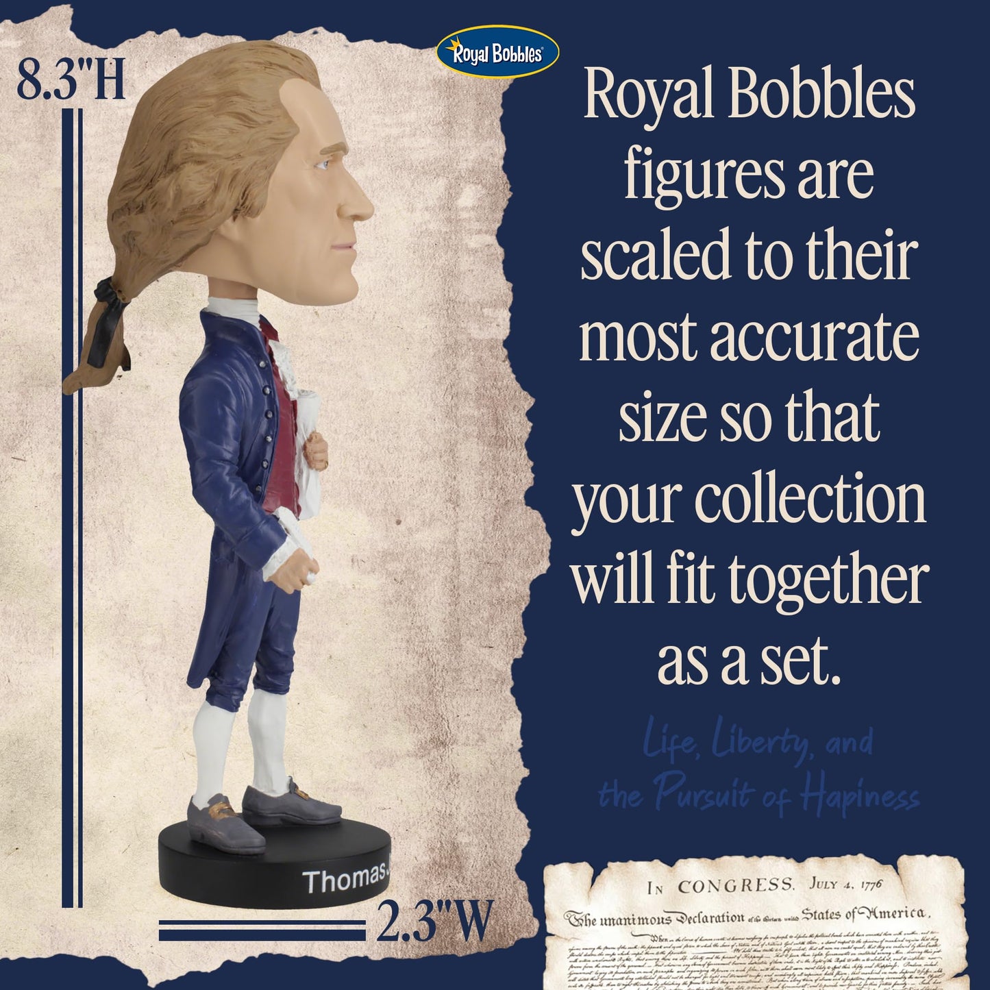 Royal Bobbles Thomas Jefferson, 3rd President of the United States - Founding Fathers Collection - 8.3 Inches Tall - Collectible Bobblehead Statue
