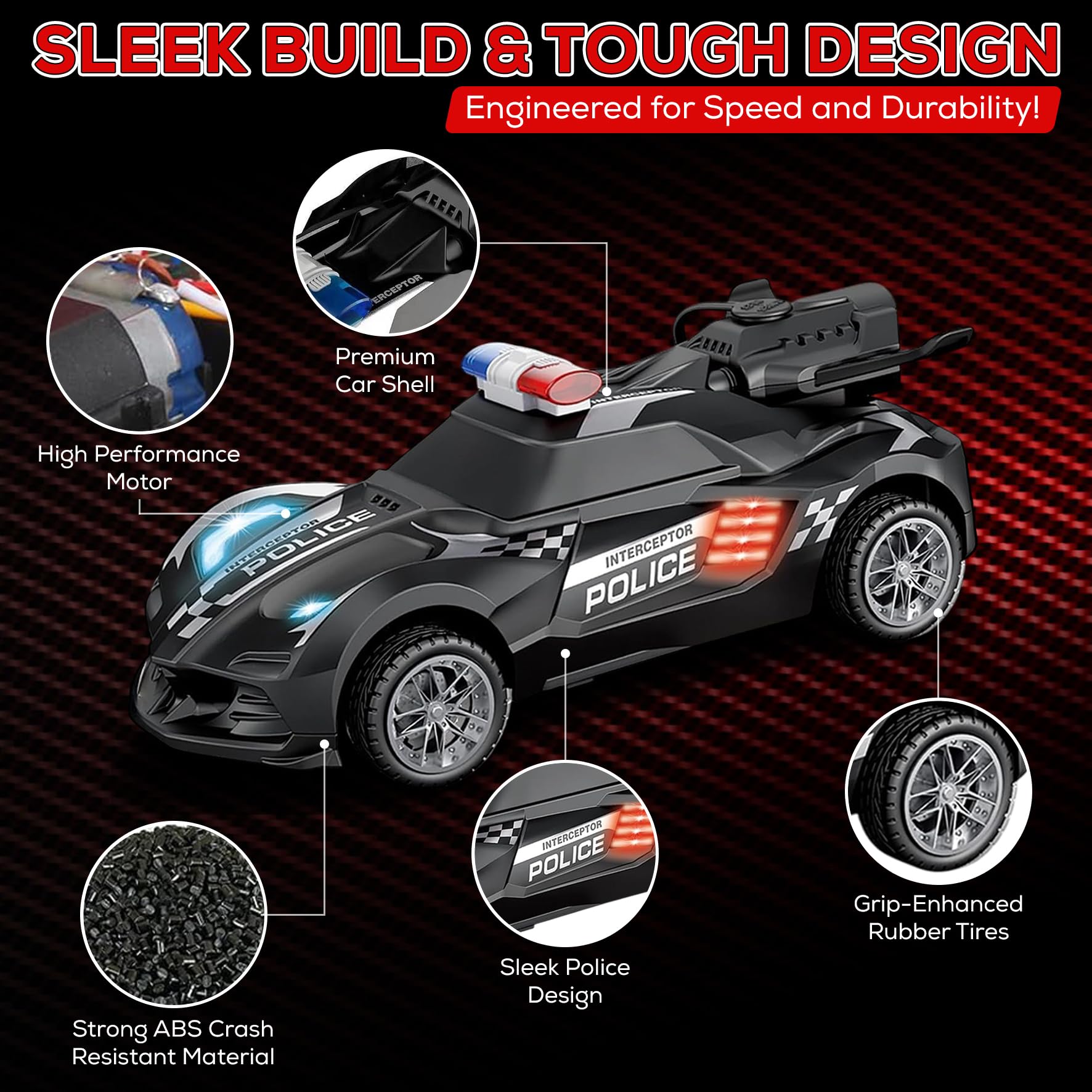 TOOTY TOY Remote Control Police Car Toy with Smoke Effect & LED Lights, Fast Rechargeable RC Car for Kids, Anti-Slip Rubber Tires, Cool Police Toys