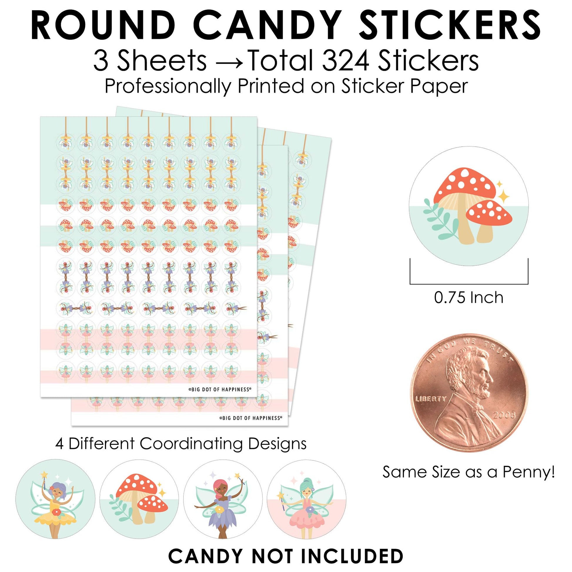 Big Dot of Happiness Let’s Be Fairies - Fairy Garden Birthday Party Small Round Candy Stickers - Party Favor Labels - 324 Count