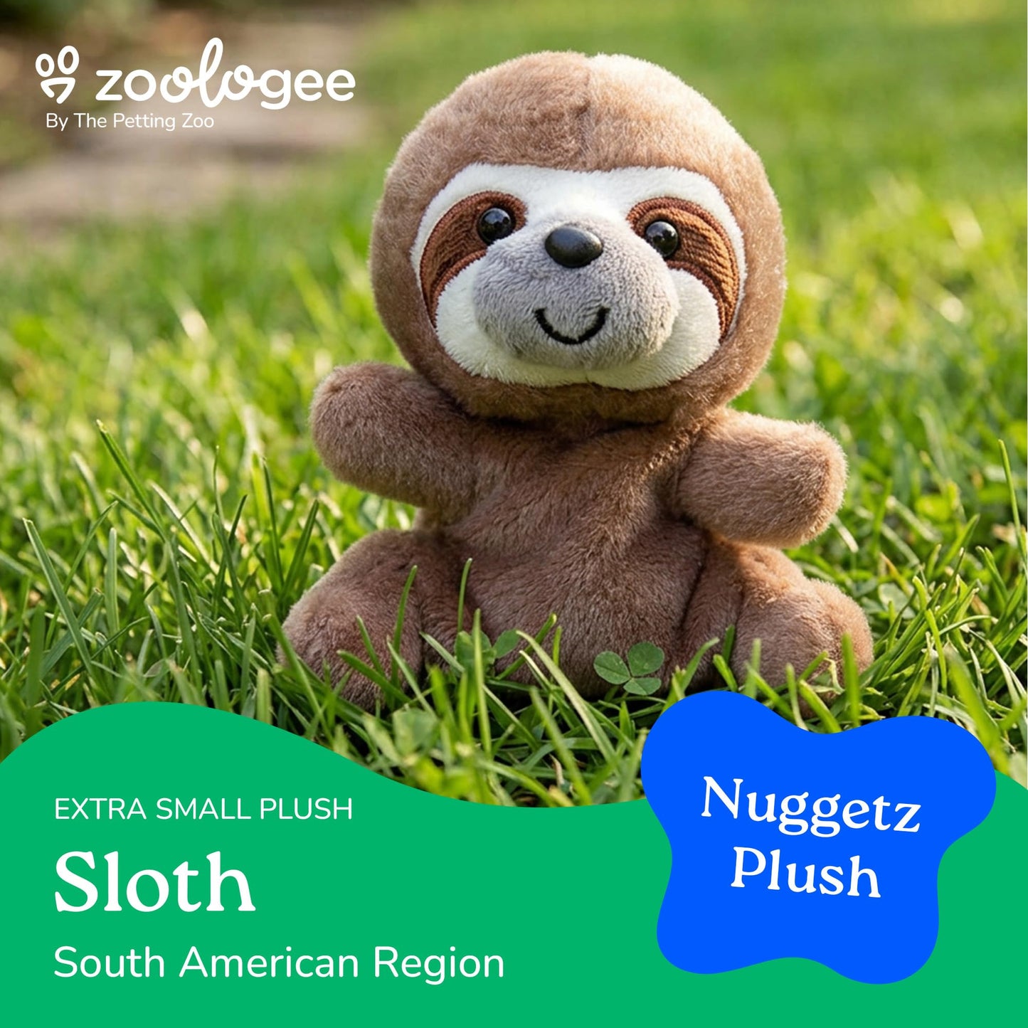 The Petting Zoo Sloth Stuffed Animal Plushie, Gifts for Kids, Nuggetz Wildlife Animals, Sloth Plush Toy, 6 inches