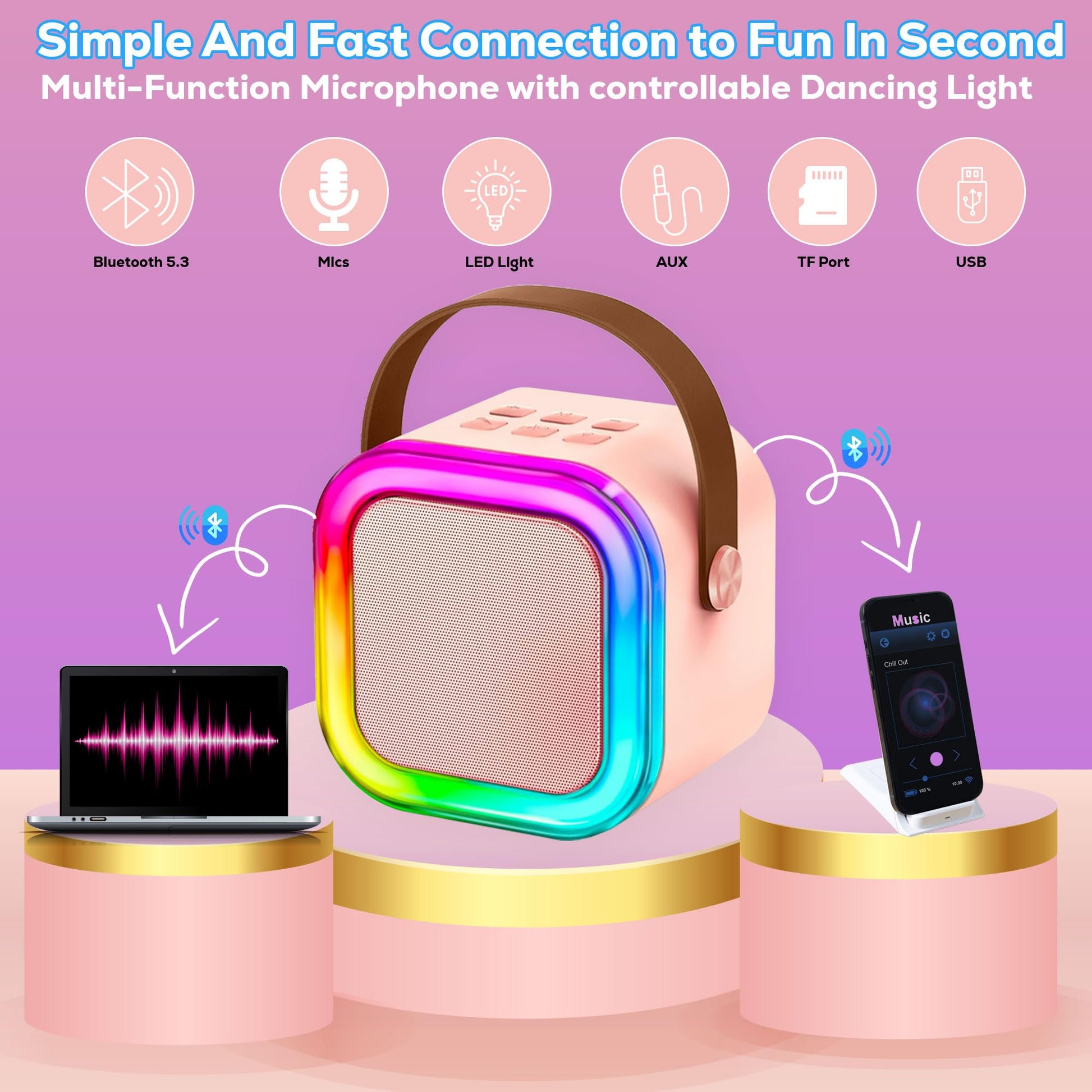 Mini Karaoke Machine KTV Machine for Kids Mini Karaoke Machine with 2 Wireless Microphones,Karaoke Machine for Kids High Sound Quality Kids Karaoke