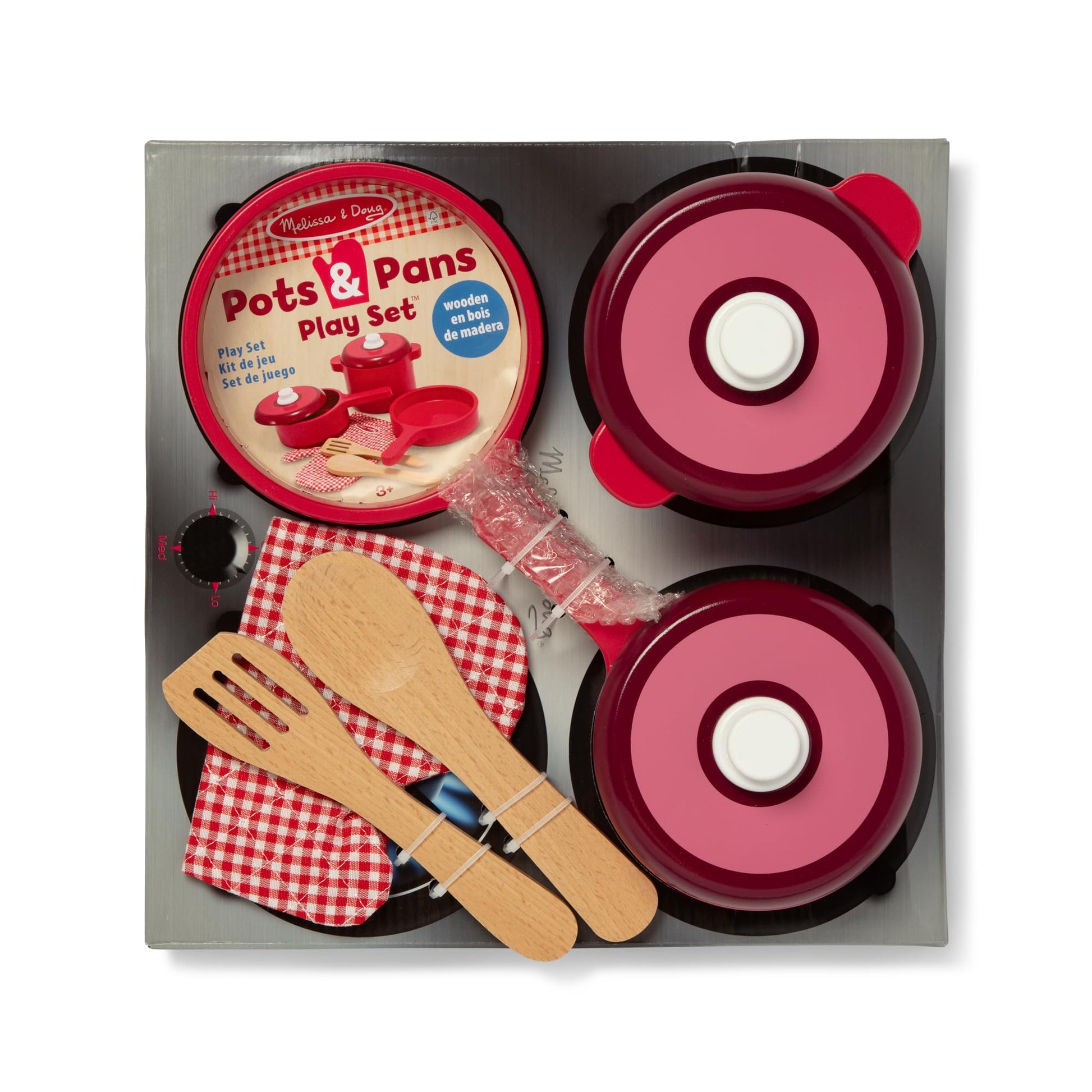 Melissa & Doug Deluxe Wooden Kitchen Accessory Set - Pots & Pans (8 pcs)
