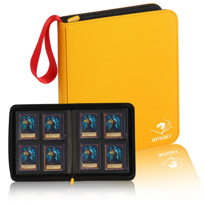 Toploader Binder, DTCGBIN 4-Pocket Top Loader Trading Card Binder Album Compatible for PKM TCG MTG,Holds 3"x4" 128 Rigid Cards (4-POCKET, Yellow Red)