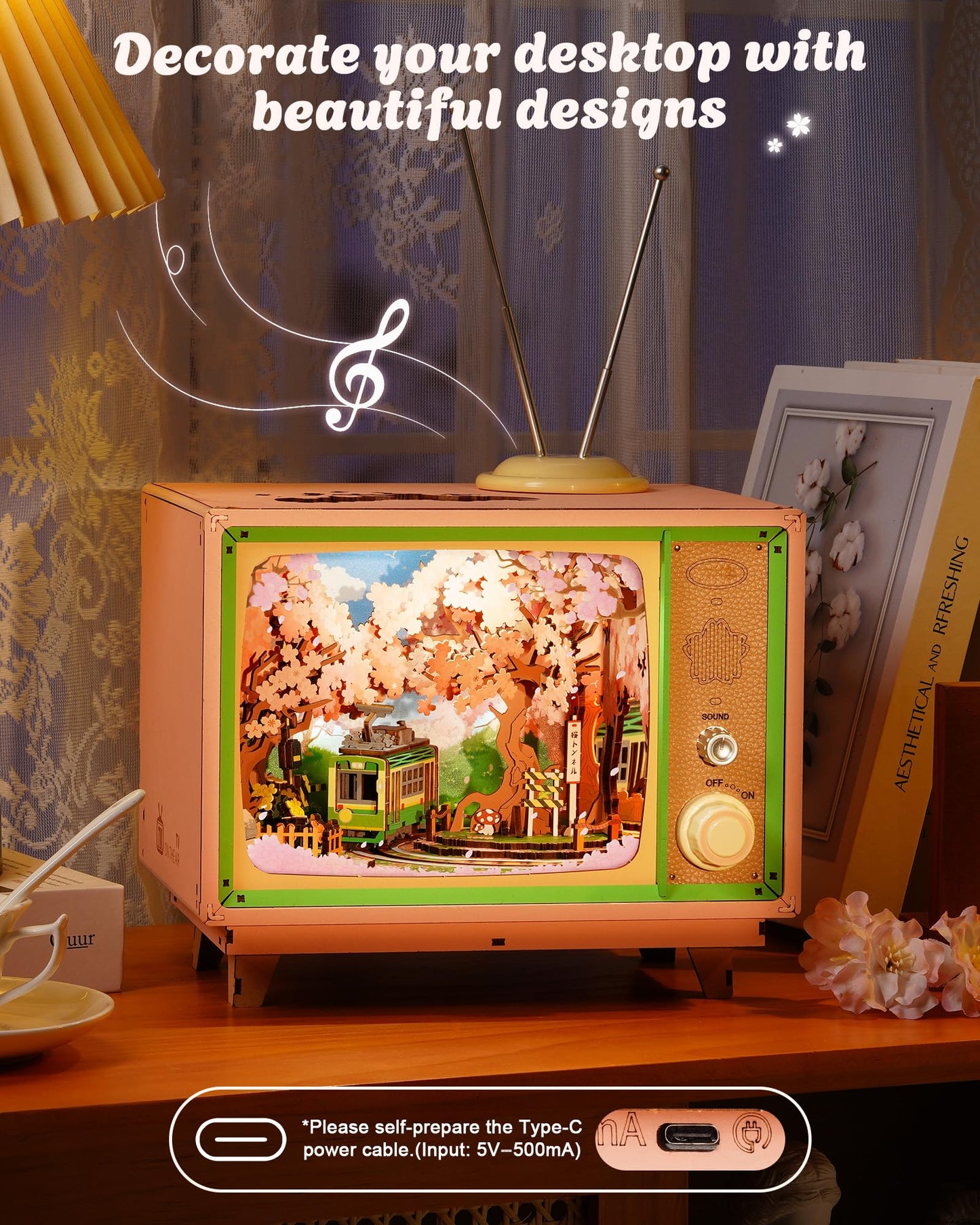 ROBOTIME 3D Wooden Puzzles for Adults DIY Miniature House Kits Music Box for Family Japanese Cherry Blossom Tree for Creative Gifts (Sakura Dreamy