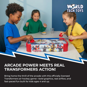 World Tech Toys Transformers Air Hockey Table for Kids - Wooden Tabletop Game with Puck, Pushers & Air Flow System - Hasbro Licensed - Kids 4+