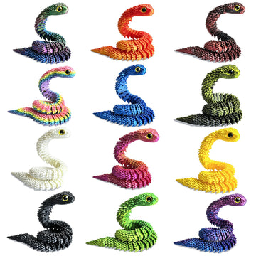 3D Printed Animals Snake Sensory Fidget Toys 12pcs,3D Printed Toys Figurines Set Birthday Gifts Party Favors for Kids Boys Girls ADHD Stress