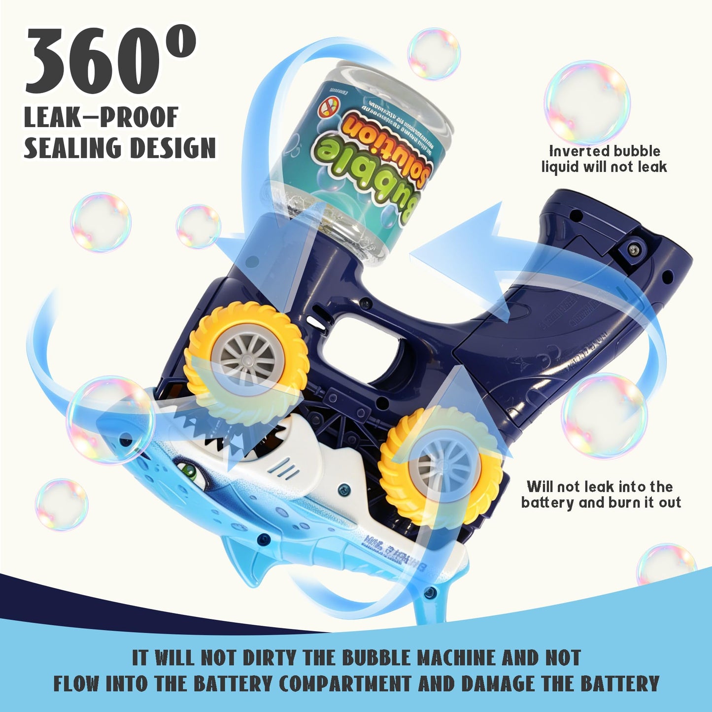 Shark Bubble Machine Gun,Bubble Blaster, LED Lights &2 Bubble Solution,Blue