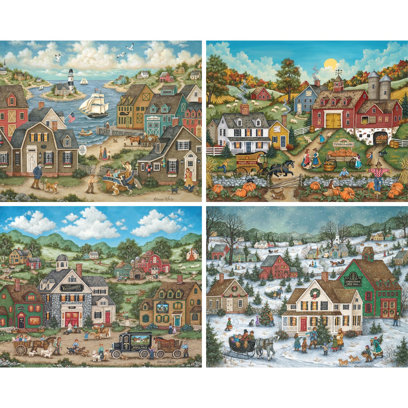 Bits and Pieces - Multipack of Four (4) 300 Piece Jigsaw Puzzles for Adults - Each Puzzle Measures 40.6 cm x 50.8 cm - 300 pc Seasons in The Country