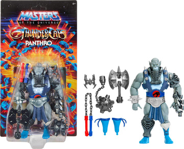 Masters of the Universe Origins & Thundercats 5.5 Inch Posable Action Figure Panthro, 1980s Crossover Toy, Removable Armor, Mace, Axe & Collector Card