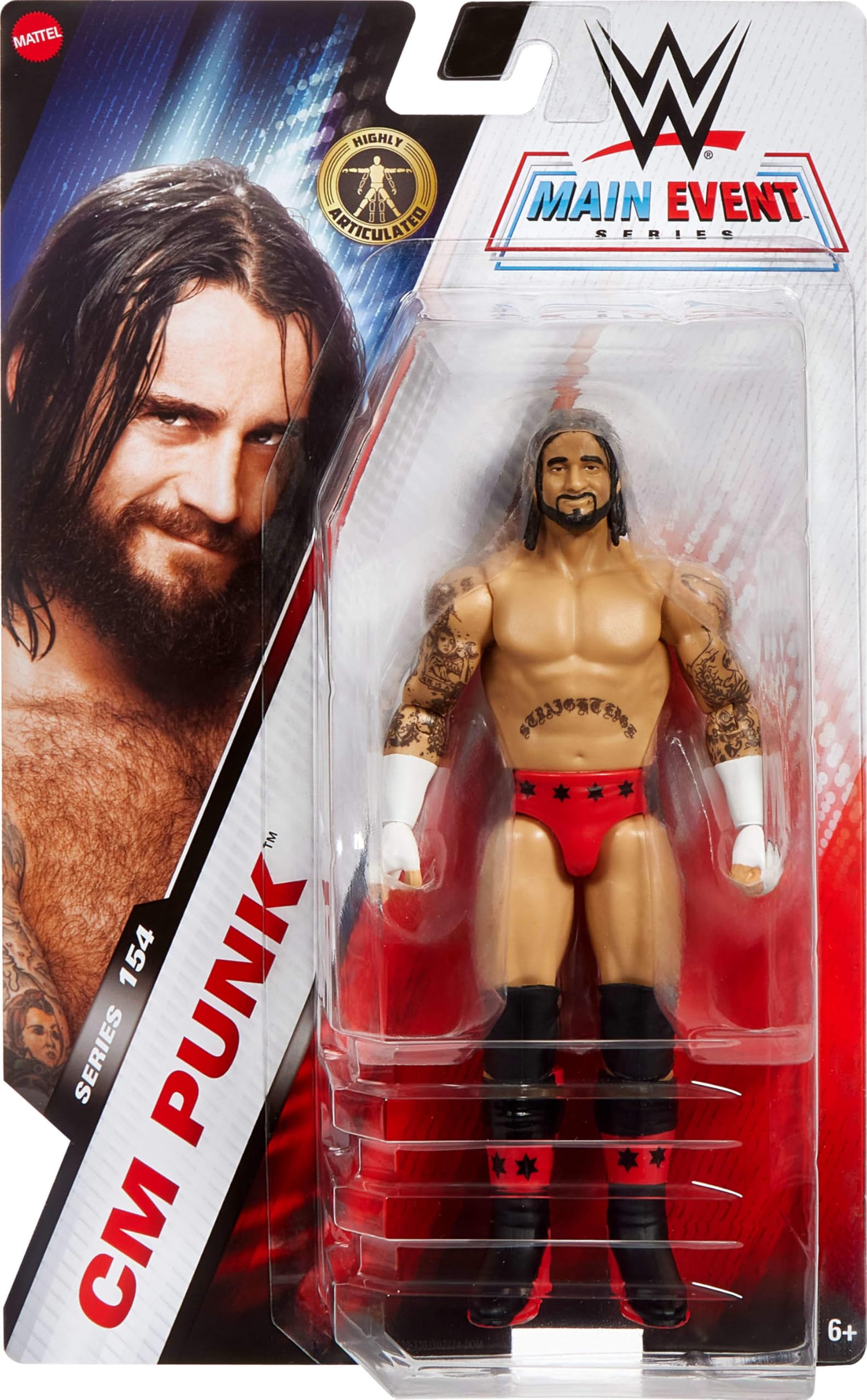 Mattel WWE Cm Punk Action Figure, Main Event Series #154 6-inch Collectible x with 10 Articulation Points & Life-Like Look