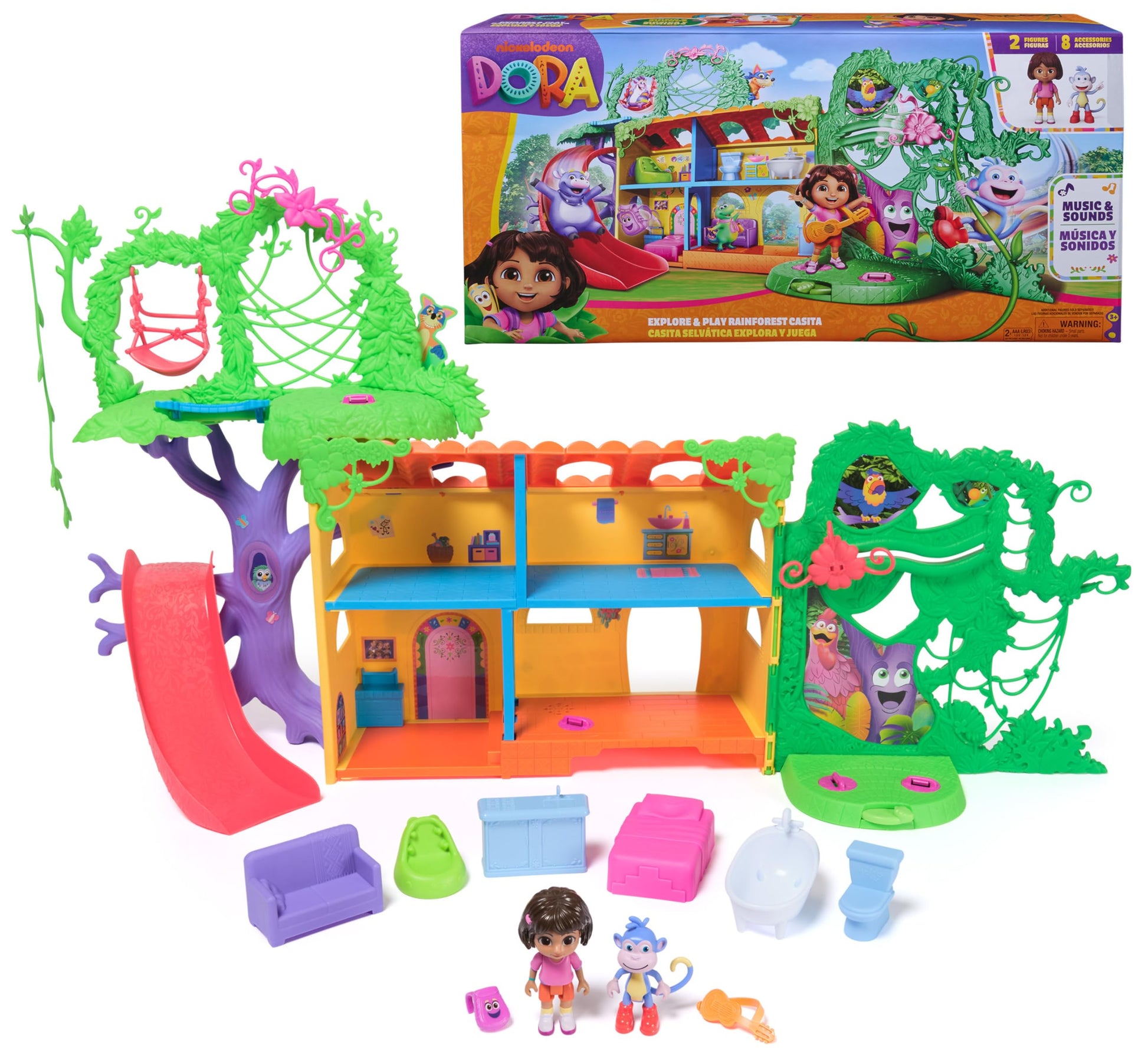 Dora, Explore & Play Rainforest Casita Playset, Dora & Boots Figures, Dollhouse Furniture, Bilingual Phrases, Kids Toys for Girls & Boys Ages 3 and Up