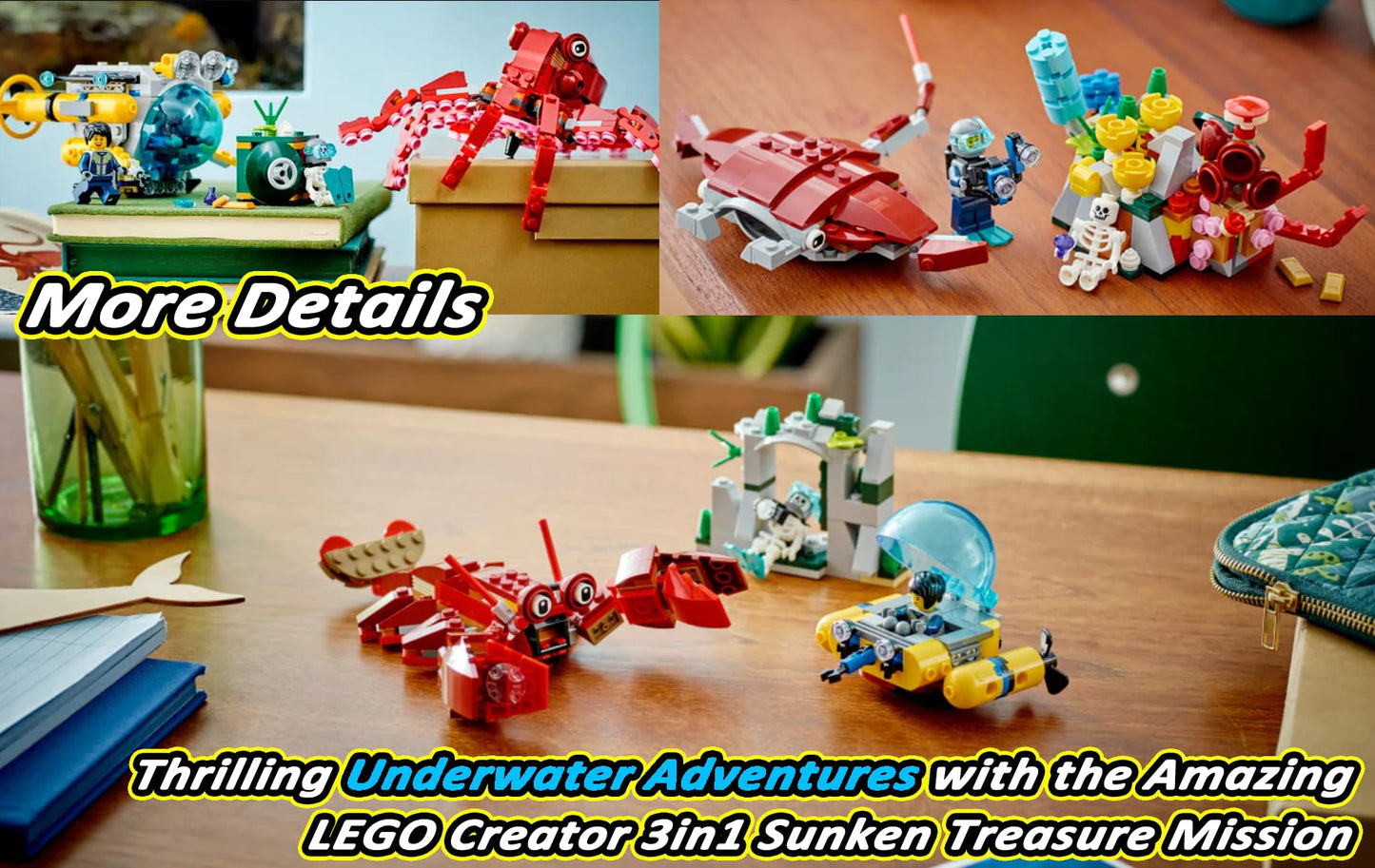 LEGO Creator 31130 Sunken Treasure Mission Submarine 3 in 1 Toy 8+ (522 Pieces)
