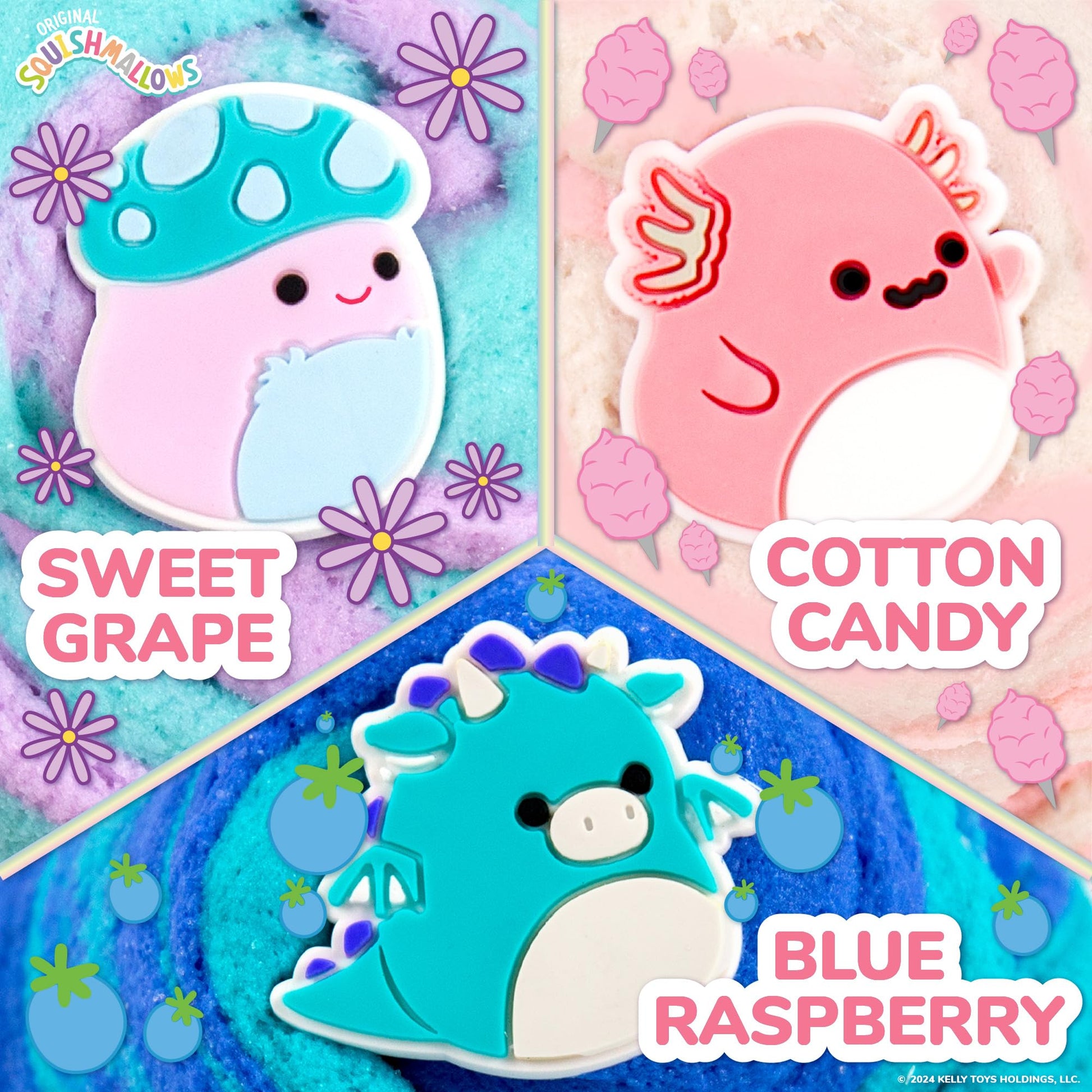 Original Squishmallows Scented Slime Jars, Variety 3 Pack with 9 Add Ins