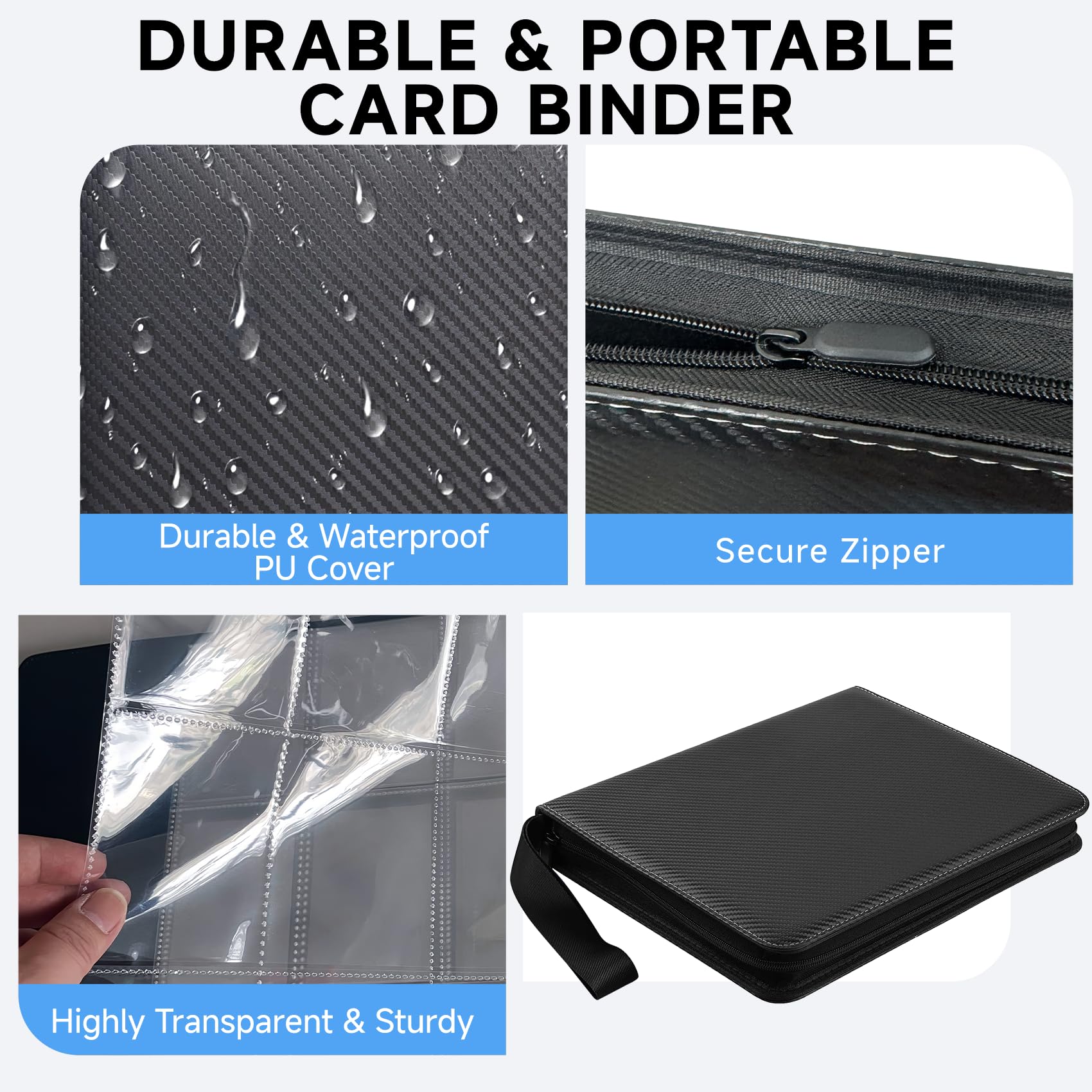 9 Pocket Trading Card Binder, Holds 1080 Cards with 60 Removable Double-Sided Sleeves, Premium Zipper Top Loader Card Collection Album, PU Card Folder