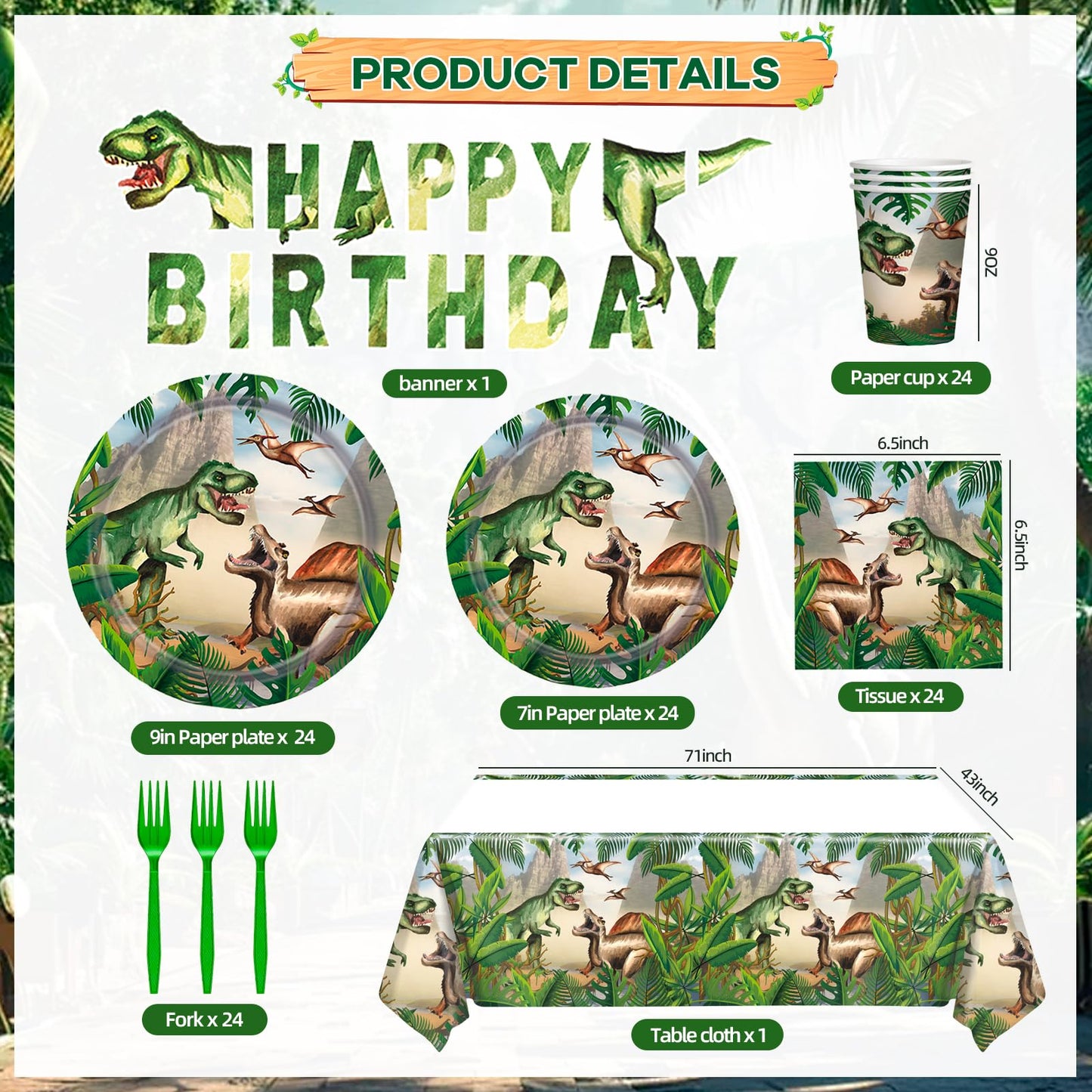 Dinosaur Theme Birthday Party Supplies Dinosaur Party Decoration Includes Plates Napkins Cups Forks Dino Banner Tablecloths Tableware for Birthday