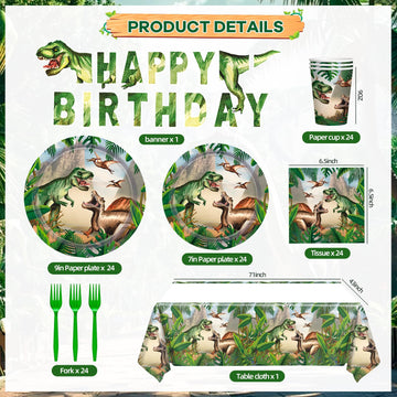 Dinosaur Theme Birthday Party Supplies Dinosaur Party Decoration Includes Plates Napkins Cups Forks Dino Banner Tablecloths Tableware for Birthday