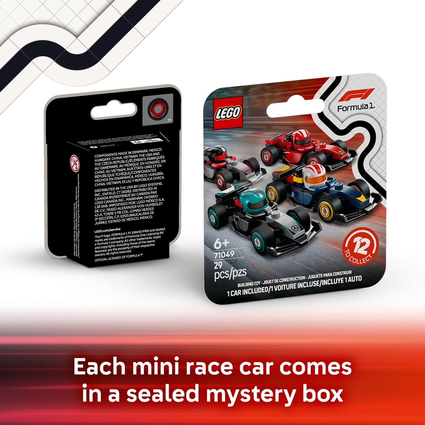 LEGO F1 Collectible Race Cars, 6 Pack - Building Set for Boys & Girls, Ages 6+ - Birthday Party Favor or Gift - Mystery Box W/Surprise F1 Car Toys