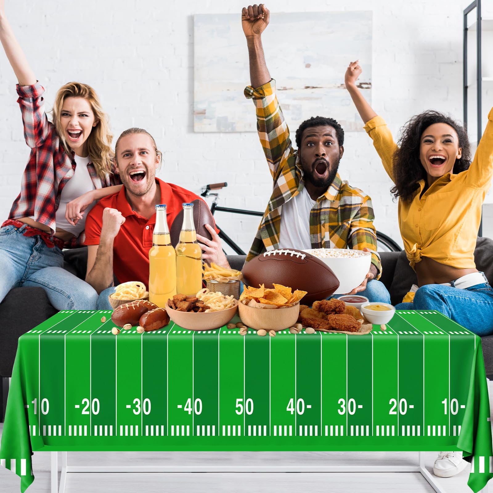 Pymurod Football Party Decorations Tablecloth Disposable Plastic Touchdown Table Cover Game Day Tailgate Decorations Football Themed Birthday Party
