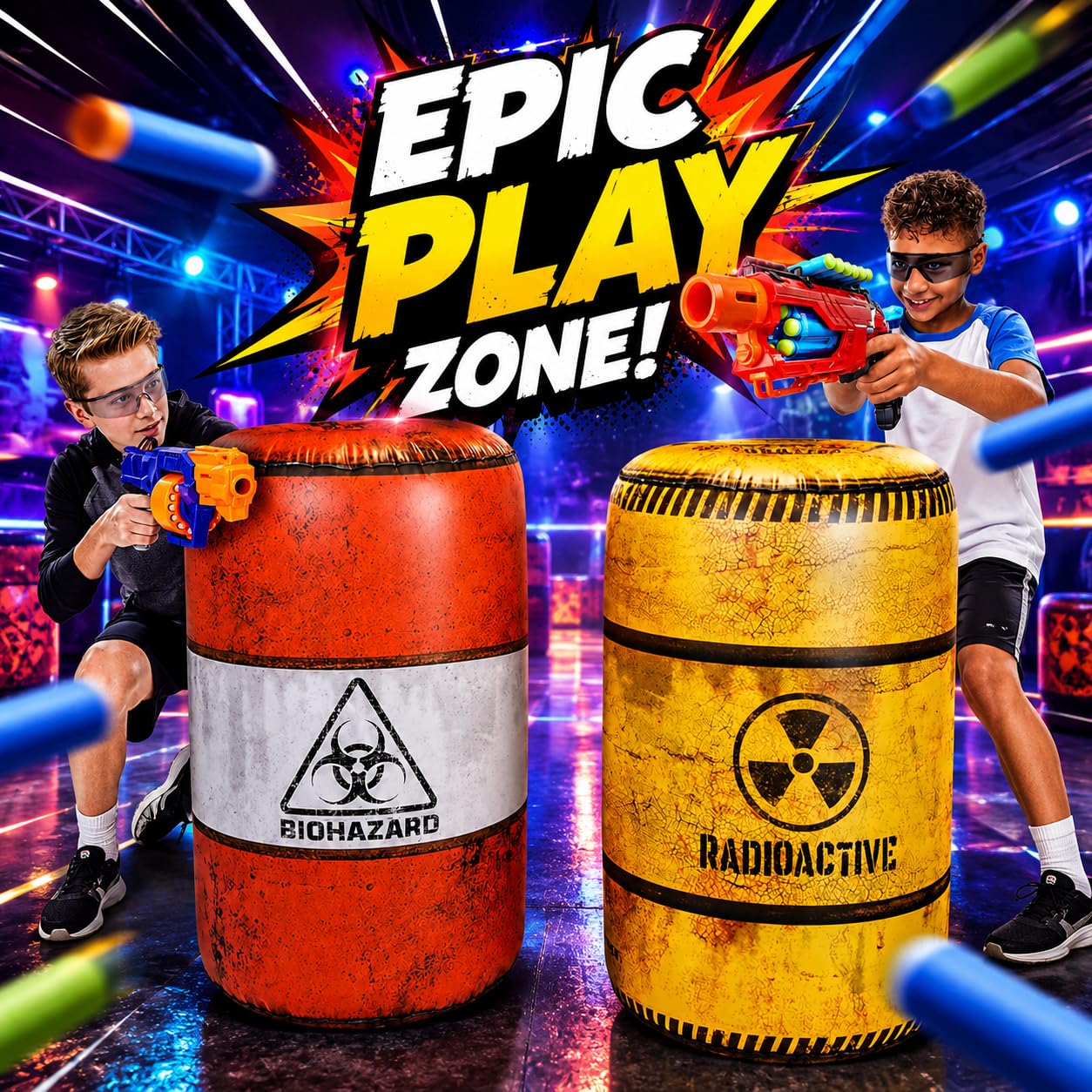 NINOSTAR Barrels Inflatables Set, Combat Battlefield Compatible with Nerf, Laser tag, Water Gun, Dart Gun, Perfect for Boys and Girls Birthday