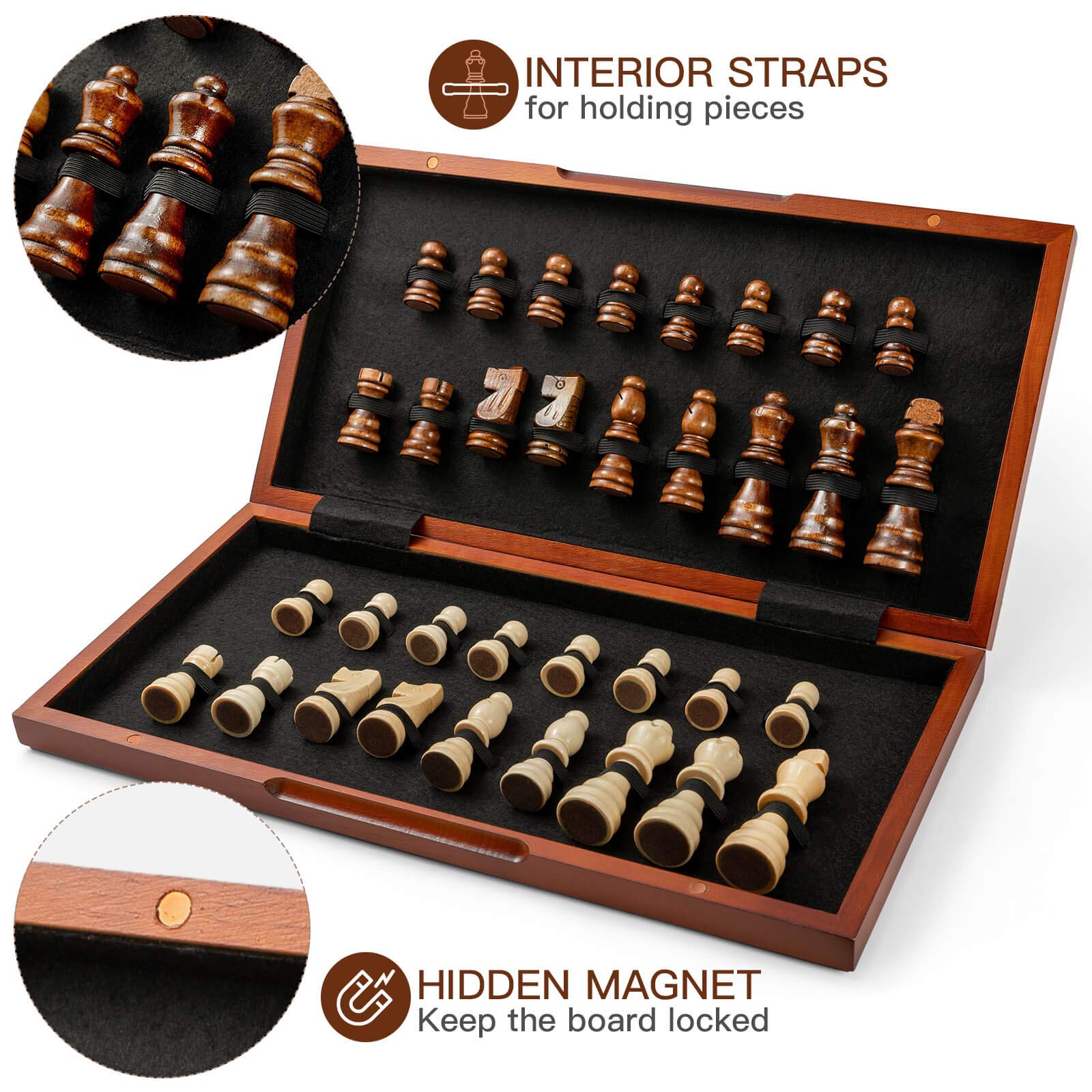 FanVince Chess Set 15" Wooden Board Game - Wood Sets with 2 Storage Bags and 2 Extra Queens - Gifts Box for Men Dad