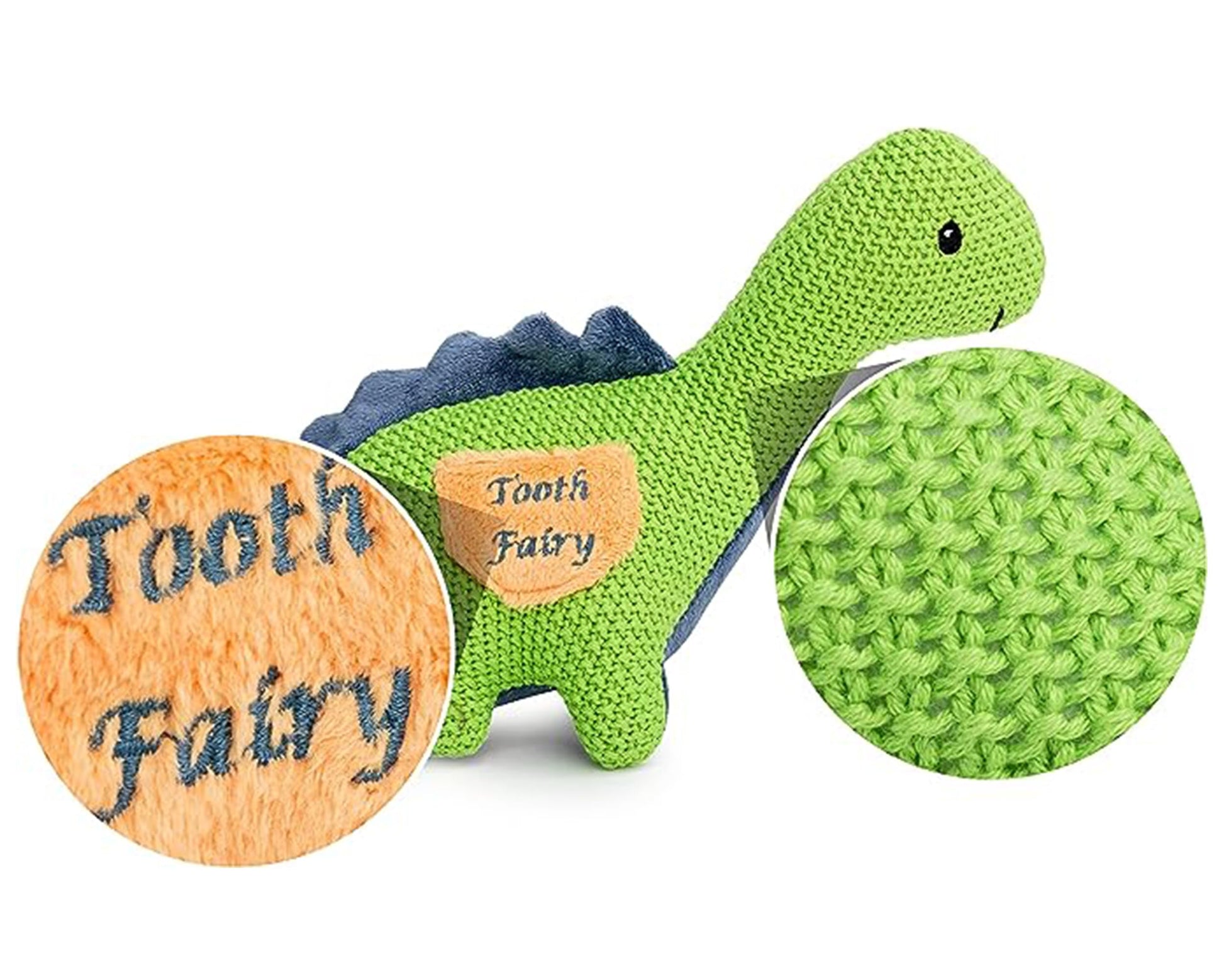 Maison Chic Danny the Dinosaur Tooth Fairy Pillow for Boys - Plush Green Dinosaur with Tooth Pocket for Boys and Girls