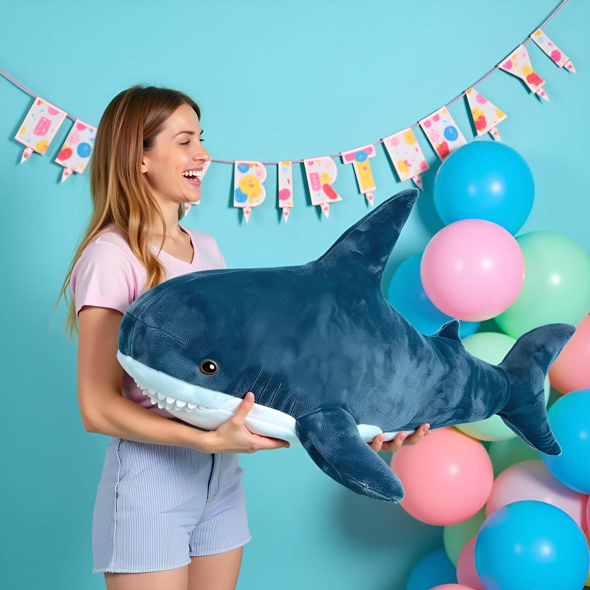 Ryttir 47.2 Inch XXL Giant Shark Stuffed Animals,Chubbier Shark Pillow Soft Shark Plush Shark Body Pillow Stuffed Shark Décor, Perfect Chrismas Stress