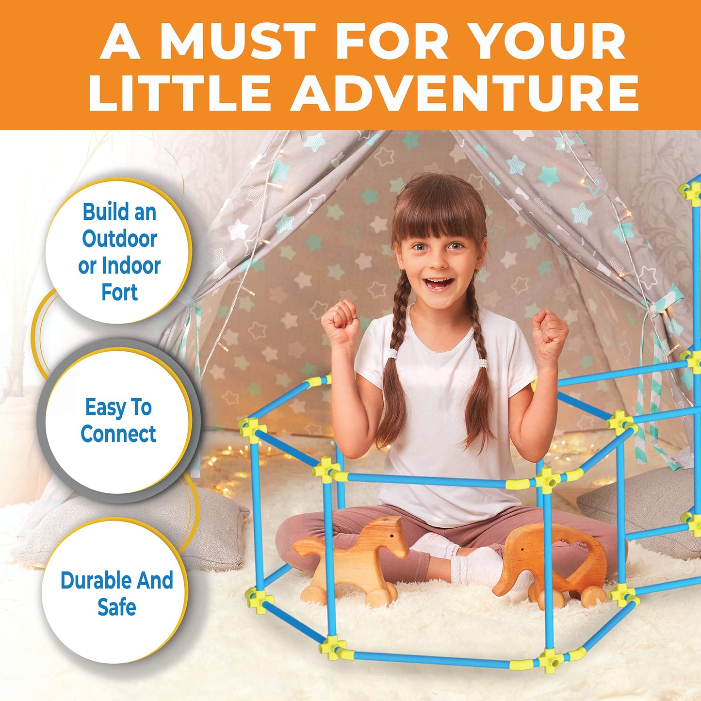 Fort Building Kit for Kids 180pc Modular Fort Builder STEM Toy Set | DIY Make Your Own Fort Playset for Girls, Boys, Toddler Children | Build Play