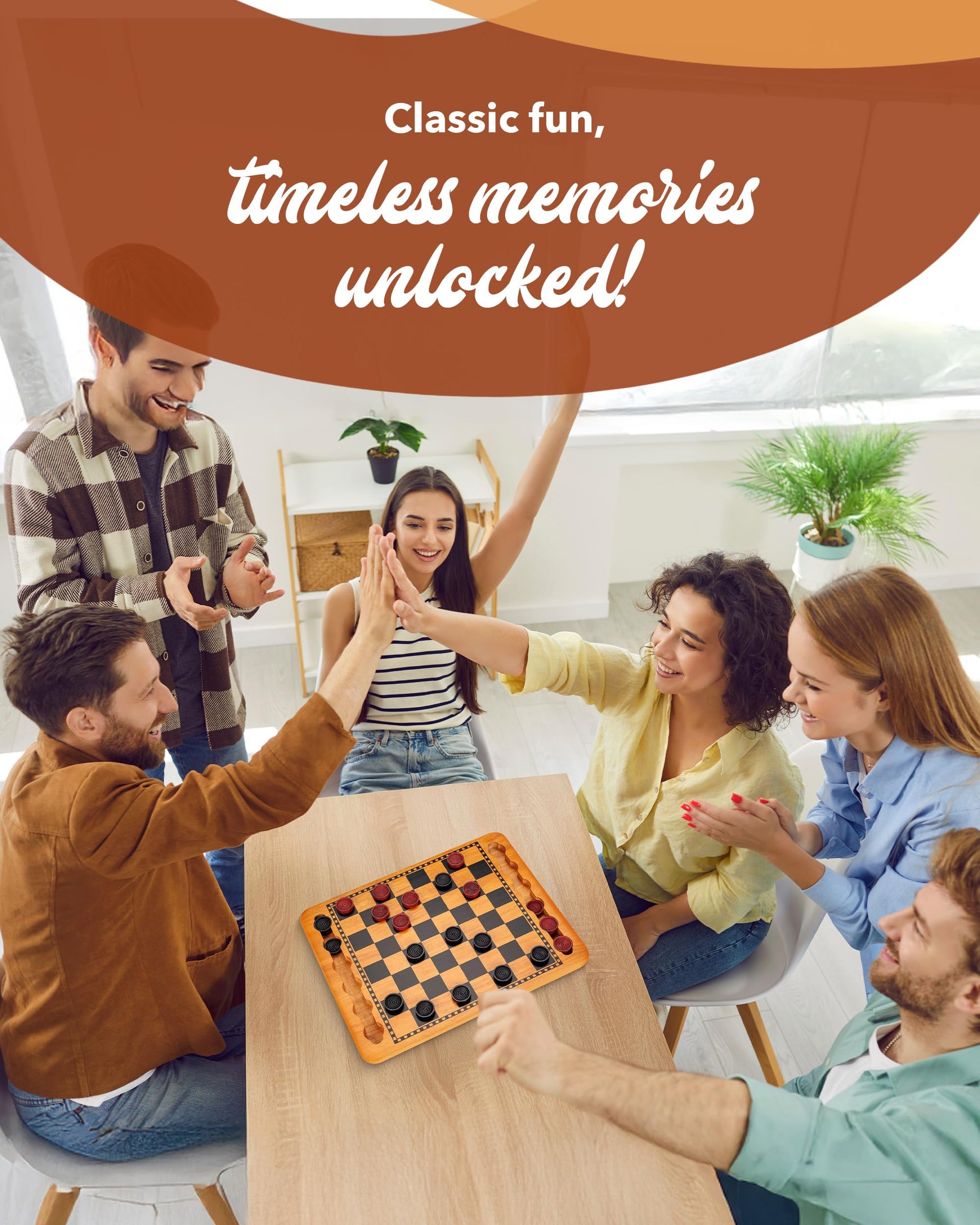 WE Games Solid Wood Checkers Board Game - 14.5-Inch Vintage Checkers Set with Inset Grooves & 24 Red & Black Board Game Pieces - Fun Family Table Game