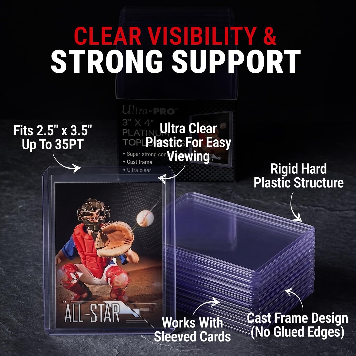 Ultra Pro 3" x 4" Ultra Clear Platinum Top Loaders for Trading Cards - Rigid Card Top Loaders for Sports, MTG and Pokemon - Fits 2.5" x 3.5" Size up