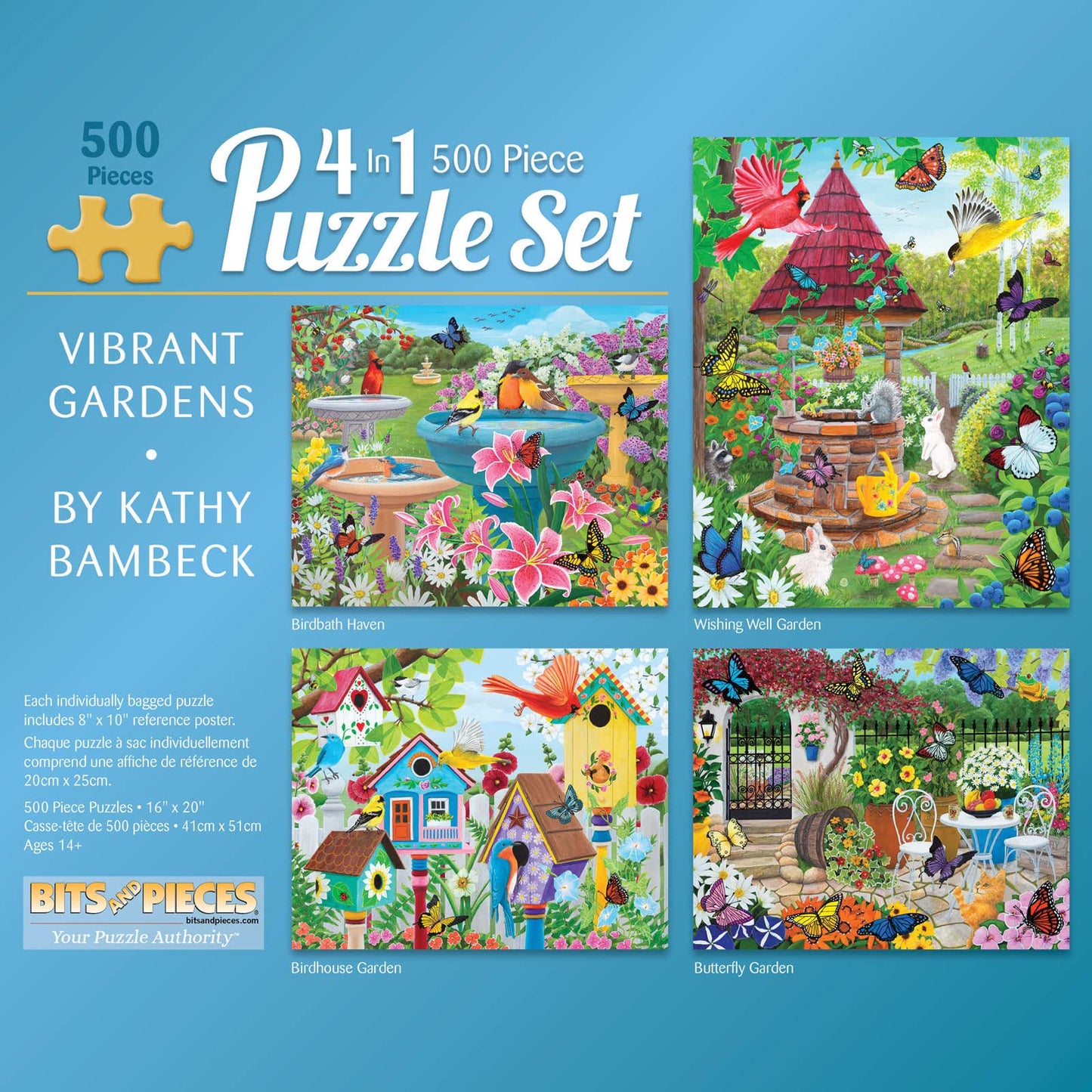 Bits and Pieces - 4-in-1 Multi-Pack 500 Piece Jigsaw Puzzles for Adults - Jigsaw Puzzle Set Bundle by Artist Kathy Bambeck, Completed Puzzle Size: 16"