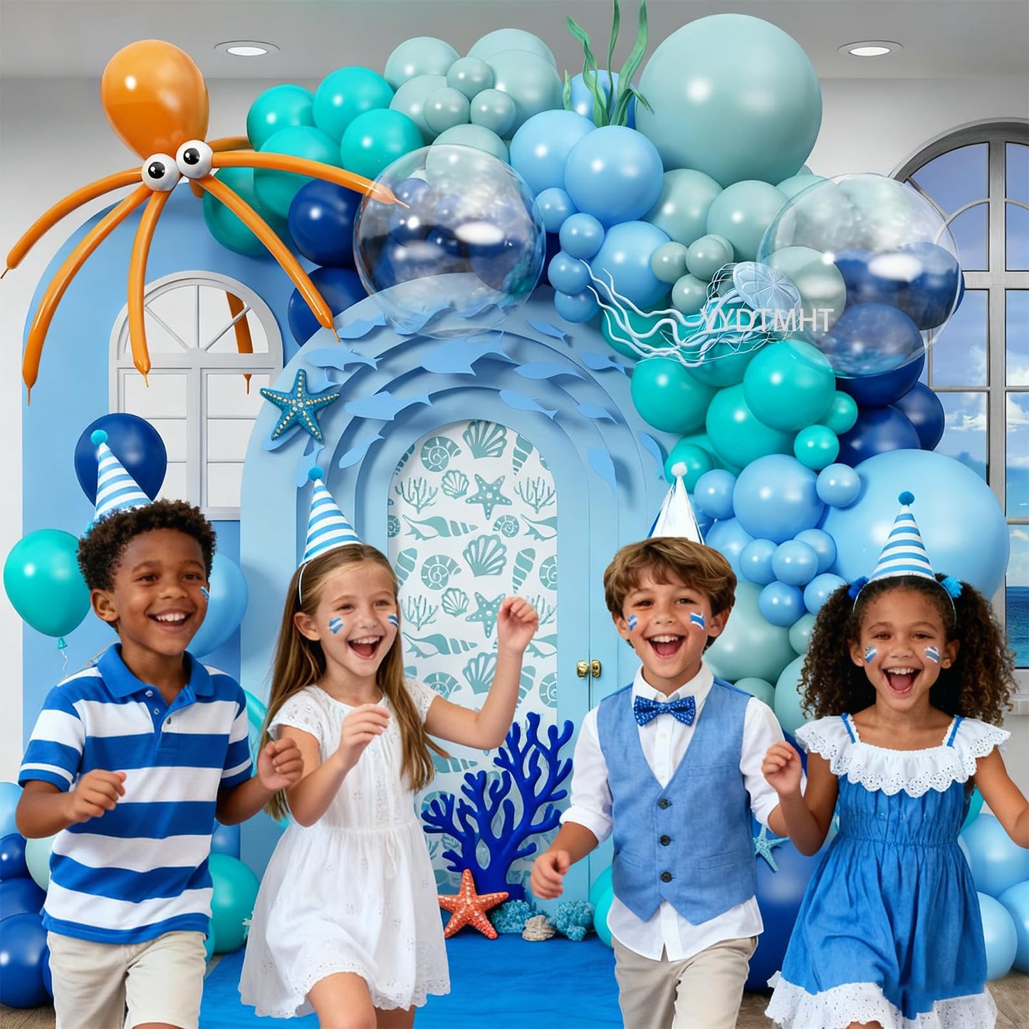 148pcs Under The Sea Balloons Garland Arch Kit for Boy Girl Ocean beach Themed Party Decorations for Baby Shower Birthday Party, with octopus Balloon