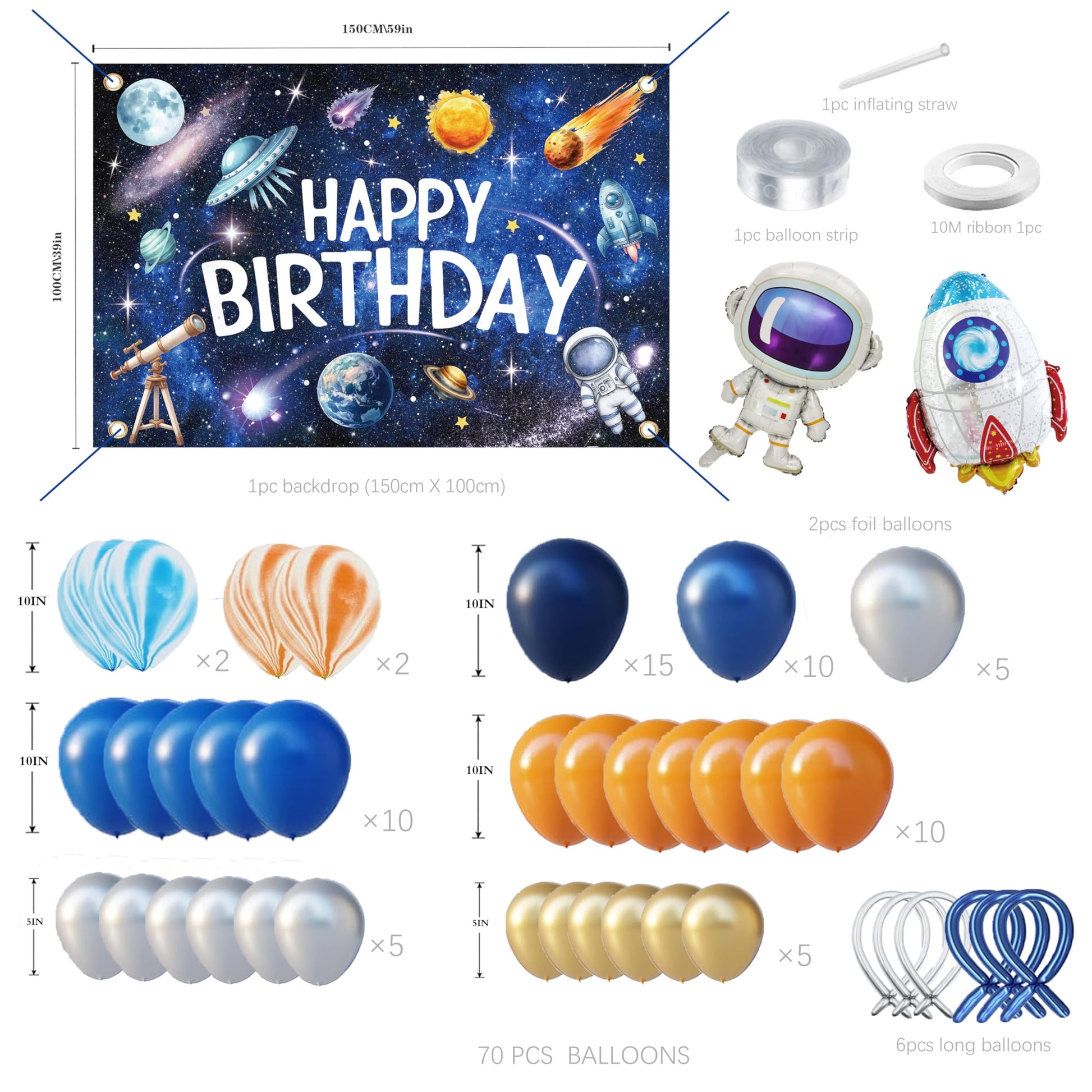 Outer Space Birthday Decorations for Boys,Party Decor Supplies Boy Including Happy Birthday Backdrop,Rocket Balloons Astronaut Foil Balloon