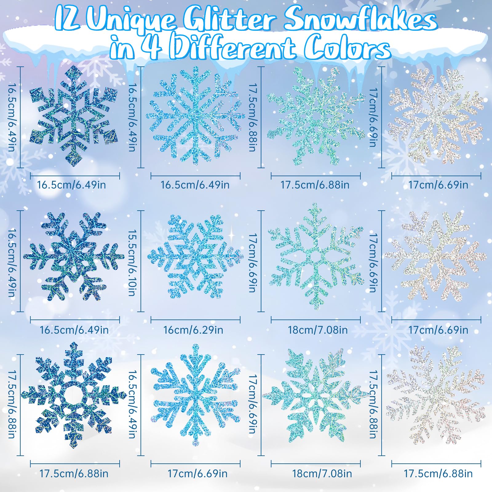 Winter Snowflake Hanging Decorations 30 Pcs Blue and Silver Christmas Ceiling Streamers Hanging Decorations Glittery Snowflakes Swirls for Wonderland