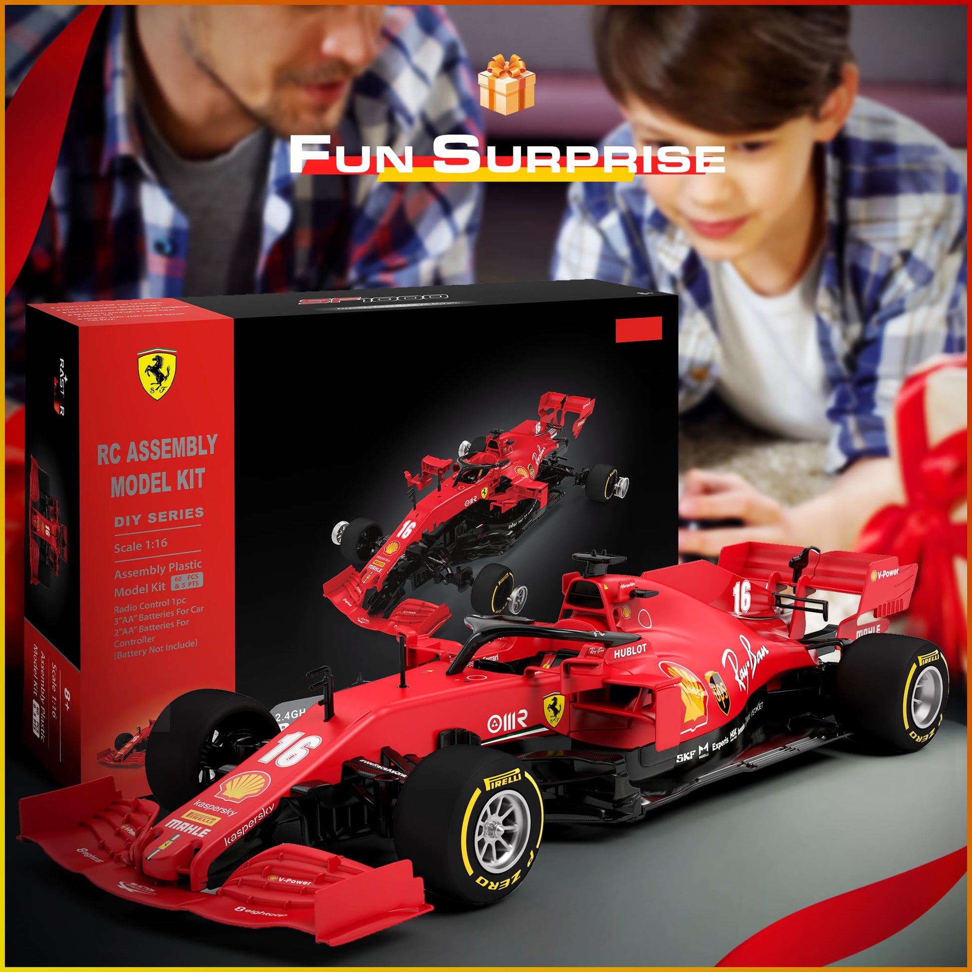 Voltz Toys Licensed Ferrari F1 SF1000 RC Car Building Kit, 1/16 Scale Supercar Assembly Set with Remote Controller, Licensed Model, 65 Pieces, STEM