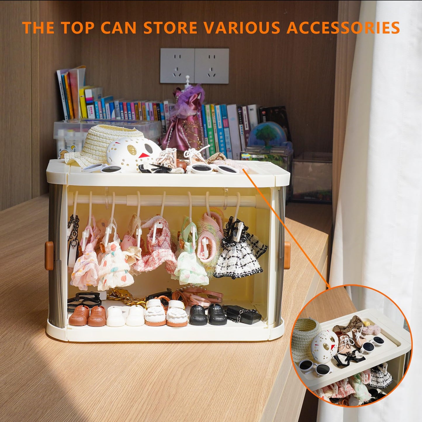 KBBYT Foldable Doll Wardrobe Compatible with Labubu Clothes, Doll Clothes Closet with 10 Clothing Rack & 1 Rod, Furniture Accessories for Storing