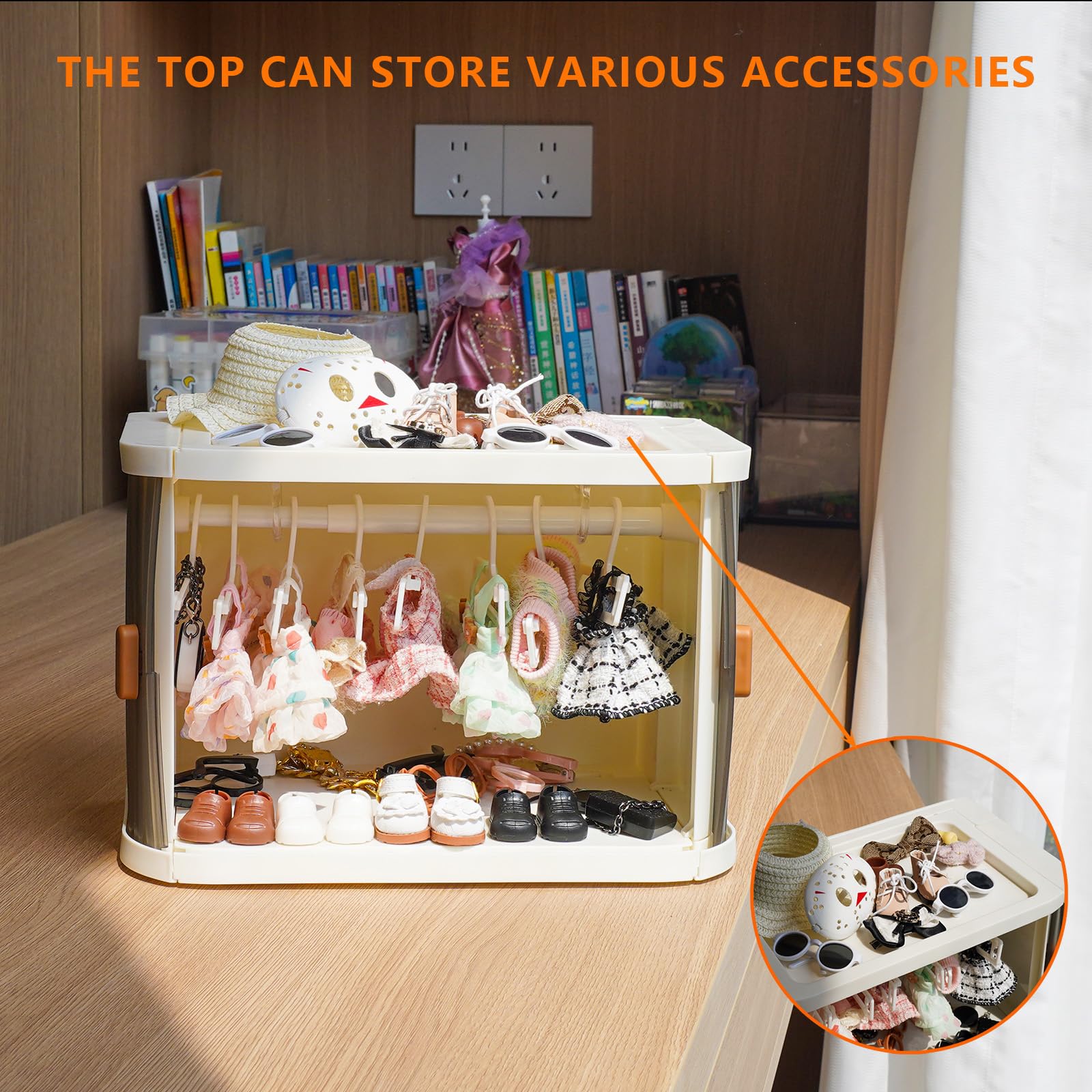 KBBYT Foldable Doll Wardrobe Compatible with Labubu Clothes, Doll Clothes Closet with 10 Clothing Rack & 1 Rod, Furniture Accessories for Storing