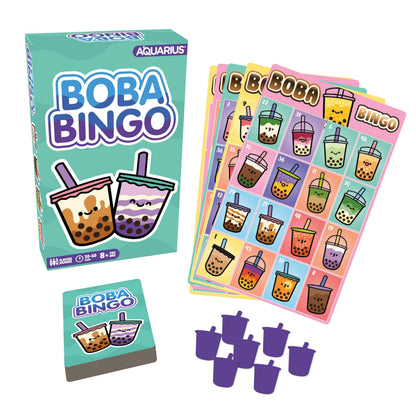 Aquarius Boba Bingo Game, Family Bingo Set for Kids, Teens & Adults, 2-18 Players, Ages 8+, 30-60 Min, Bubble Tea Lover Gift Ready Classroom Game Set