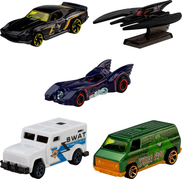 Hot Wheels 5-Pack of Batman Vehicles, Set of 5 1:64 Scale Die-Cast Toy Cars, Including a Batmobile, Batplane & Armored Truck