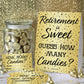 DISTINCTIVS Retirement Party Game - Guess How Many Candies in the Jar - Black and Gold Retirement Game with 5" x 7" Sign and 30 Guessing Cards
