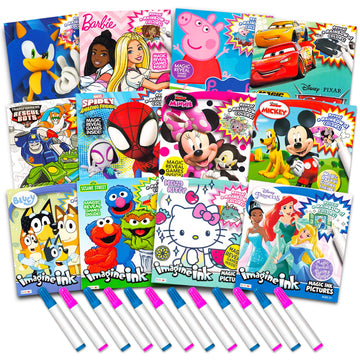 12 Mess Free Imagine Ink Coloring Book Set for Kids - Bulk Bundle with 12 No Mess Coloring Books (Sonic, Bluey, Mickey, Minnie, Spidey, Peppa Pig)