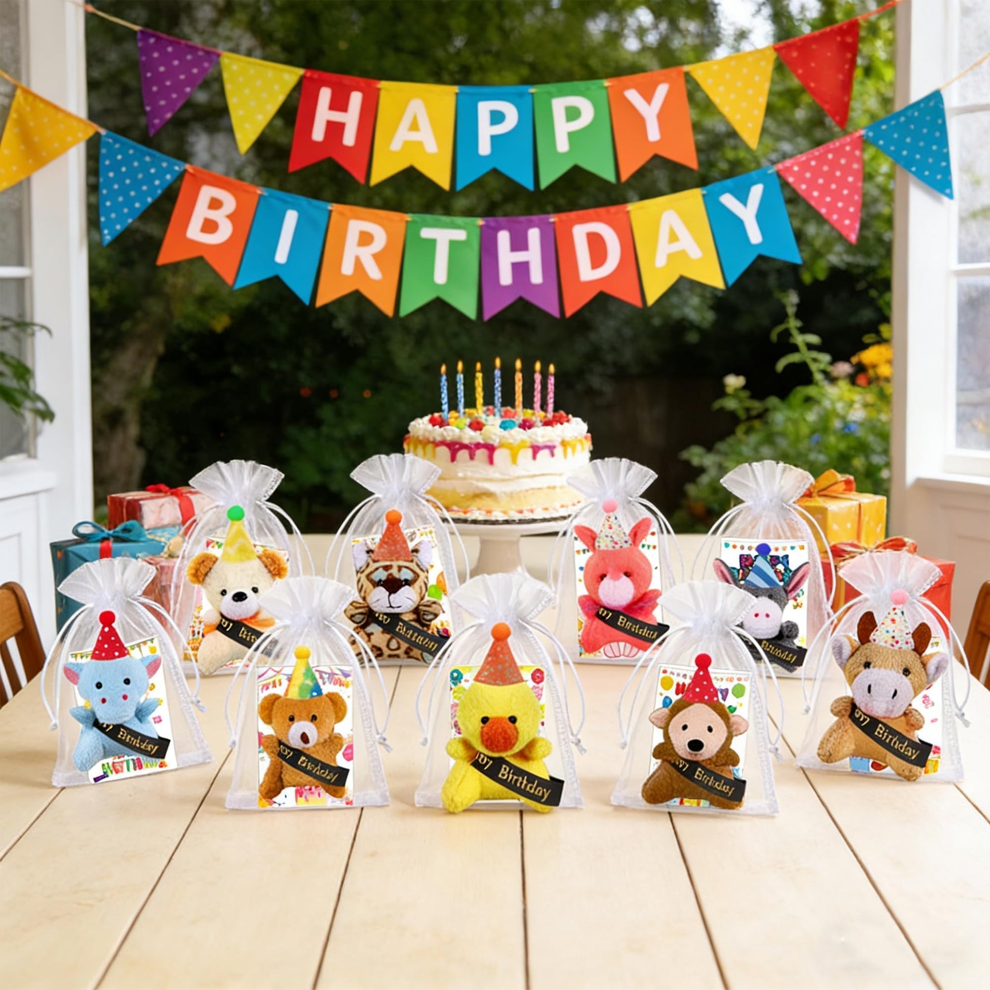 Birthday Animal Plush Keychains Bulks - Valentines Day Gifts for Kids, Small Stuffed Animals Toys with Gift Bags, School Classroom Party Favors