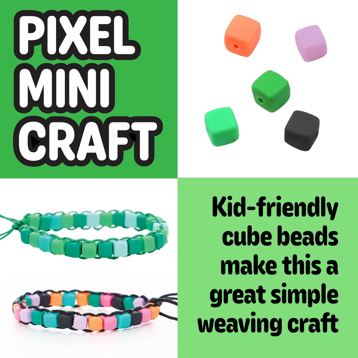 Creativity for Kids Woven Cube Bracelets Mini Kit | Make 5 Pixel-Inspired Bracelets with This STEAM Craft for Kids | Fun, Mess-Free Summer Activities