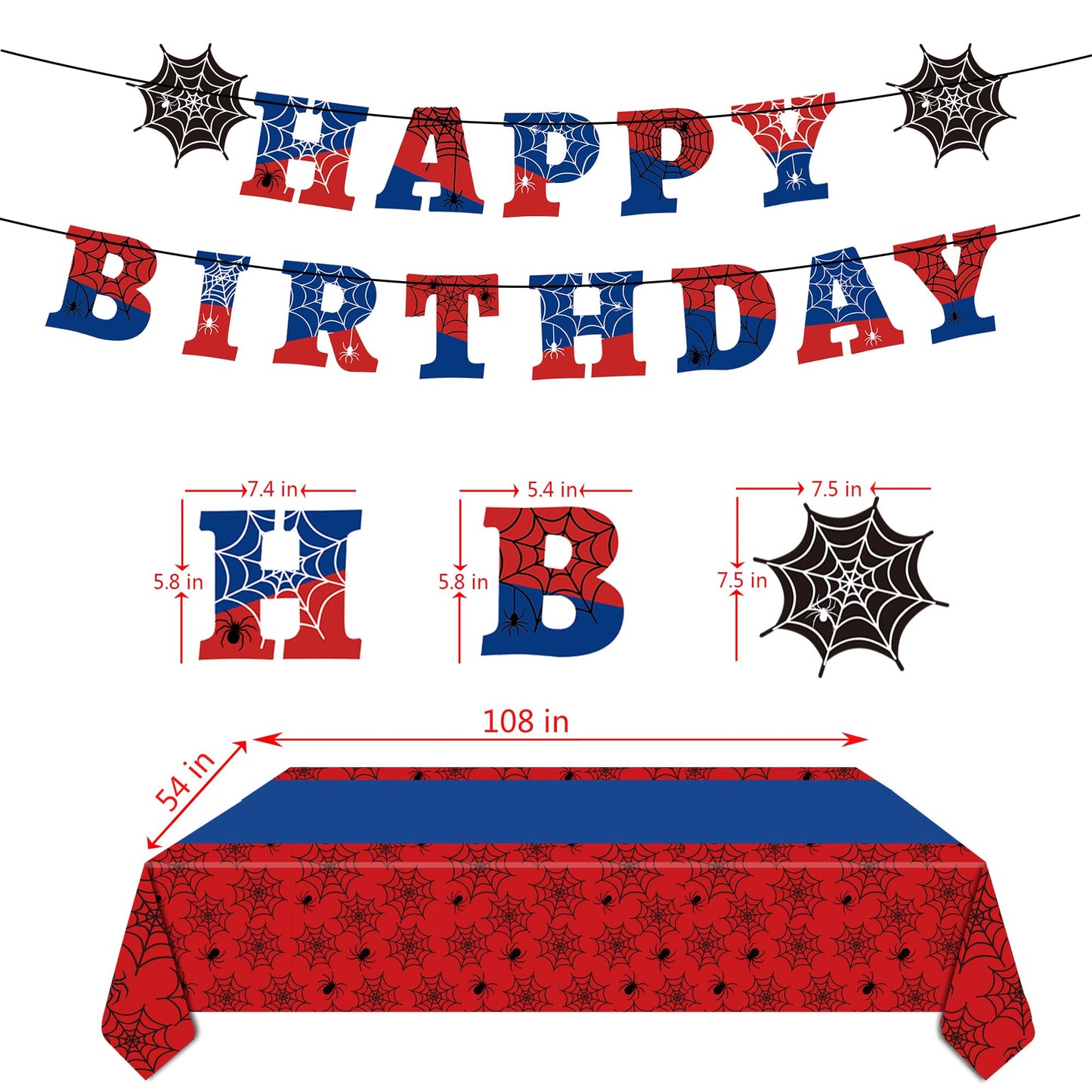 Spider Party Decorations Spider Web Themed Tablecloth Happy Birthday Banner Hanging Swirls for Baby Shower Spiders Birthday Party Supplies (Spider