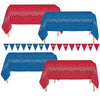 Oojami Cowboy Tablecloth 4 Pack - Western Bandana Plastic Table Cover 54" x 108" with 2 Pennant Banners, Disposable Waterproof Country Tablecloths