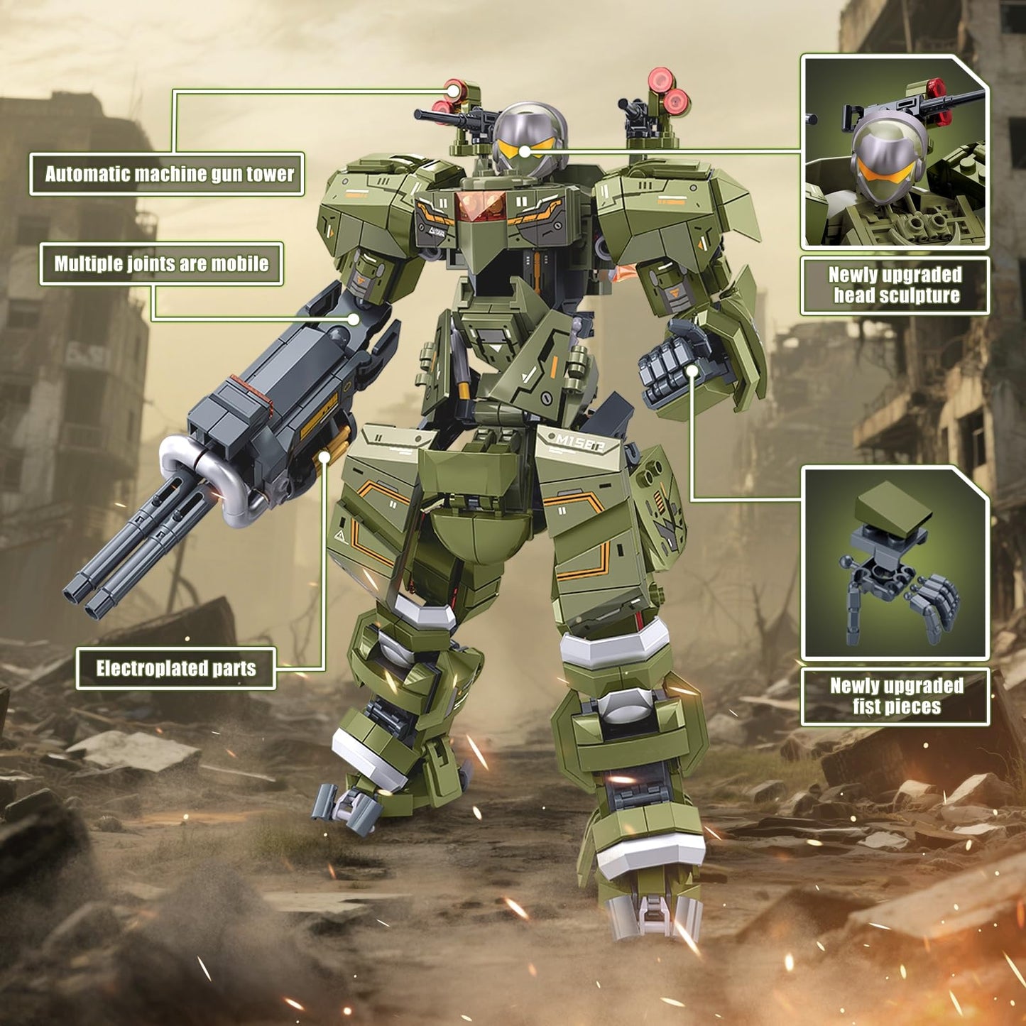 HIGH GODO Main Battle Mech Robot Transforming Building Blocks Set for Adults,City Warrior Justice Hero Soldier Mech Model Building Kit, Cool Creative