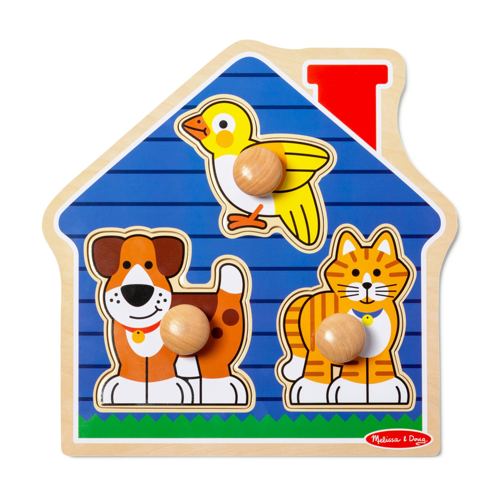 Melissa & Doug Pet Animals Jumbo Knob Puzzle, Wooden Peg Puzzle for Toddlers, Educational Toy for Shape Recognition and Fine Motor Skills, Ages 1+