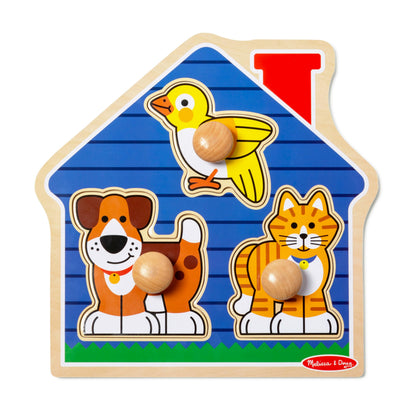 Melissa & Doug Pet Animals Jumbo Knob Puzzle, Wooden Peg Puzzle for Toddlers, Educational Toy for Shape Recognition and Fine Motor Skills, Ages 1+